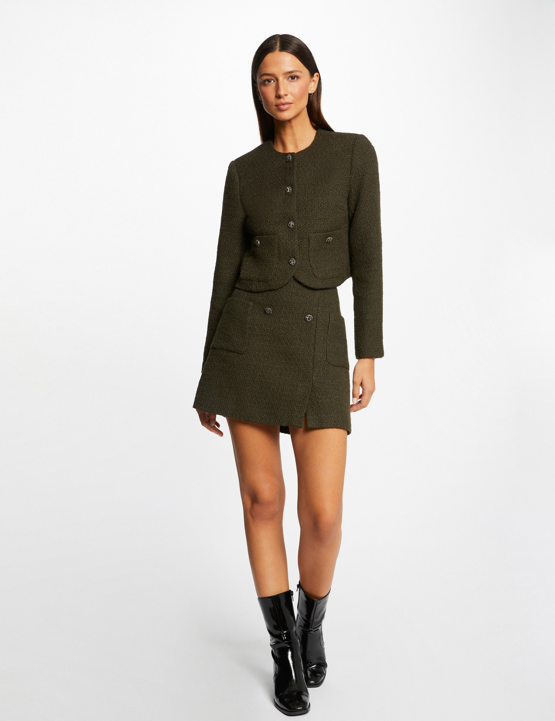 straight buttoned jacket with round neck dark green women Straight buttoned jacket with round neck dark green women