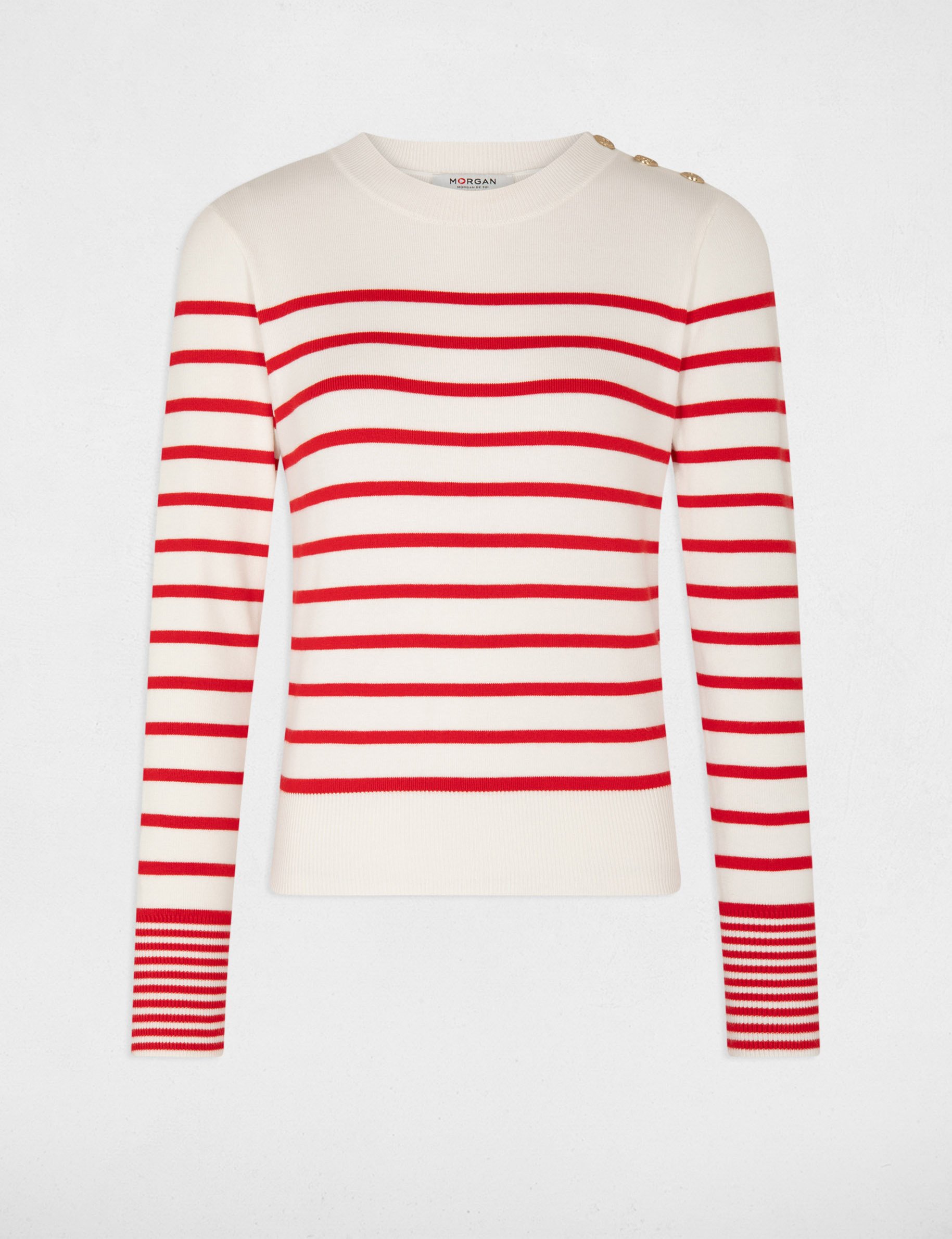 Long sleeved jumper with stripes ivory ladies