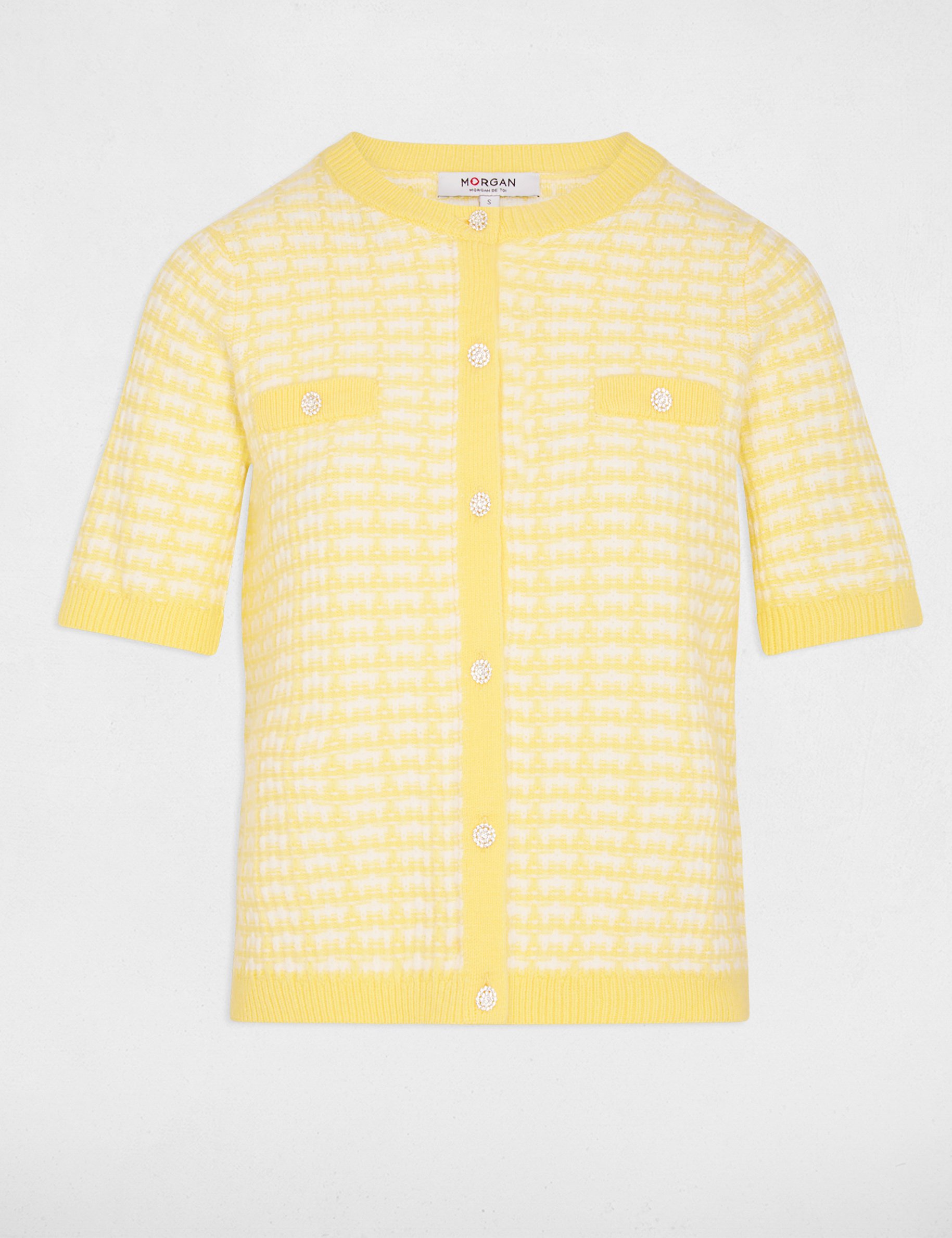 Gilet manches courtes imprimé ivoire femme