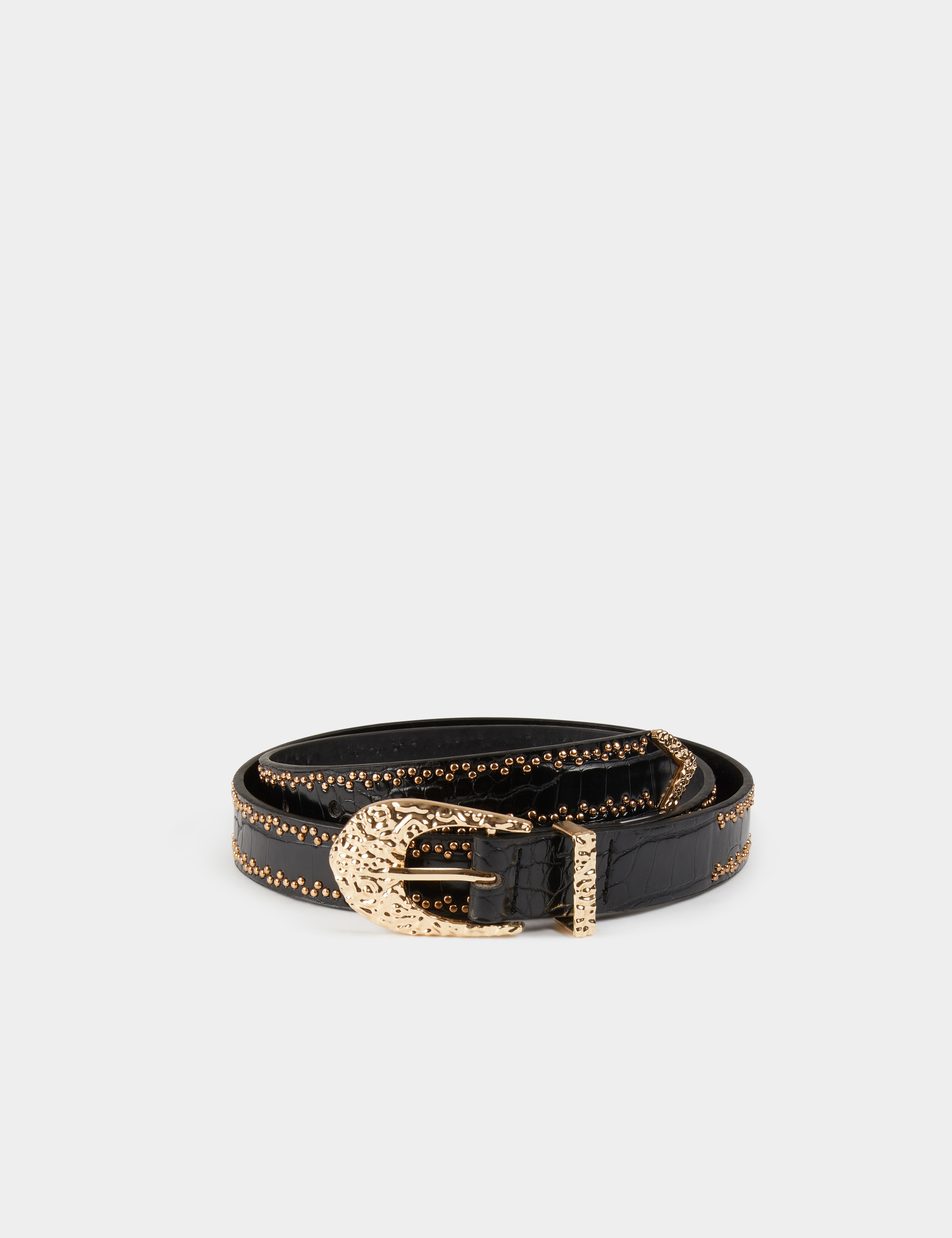 Belt with croc effect and studs black ladies'