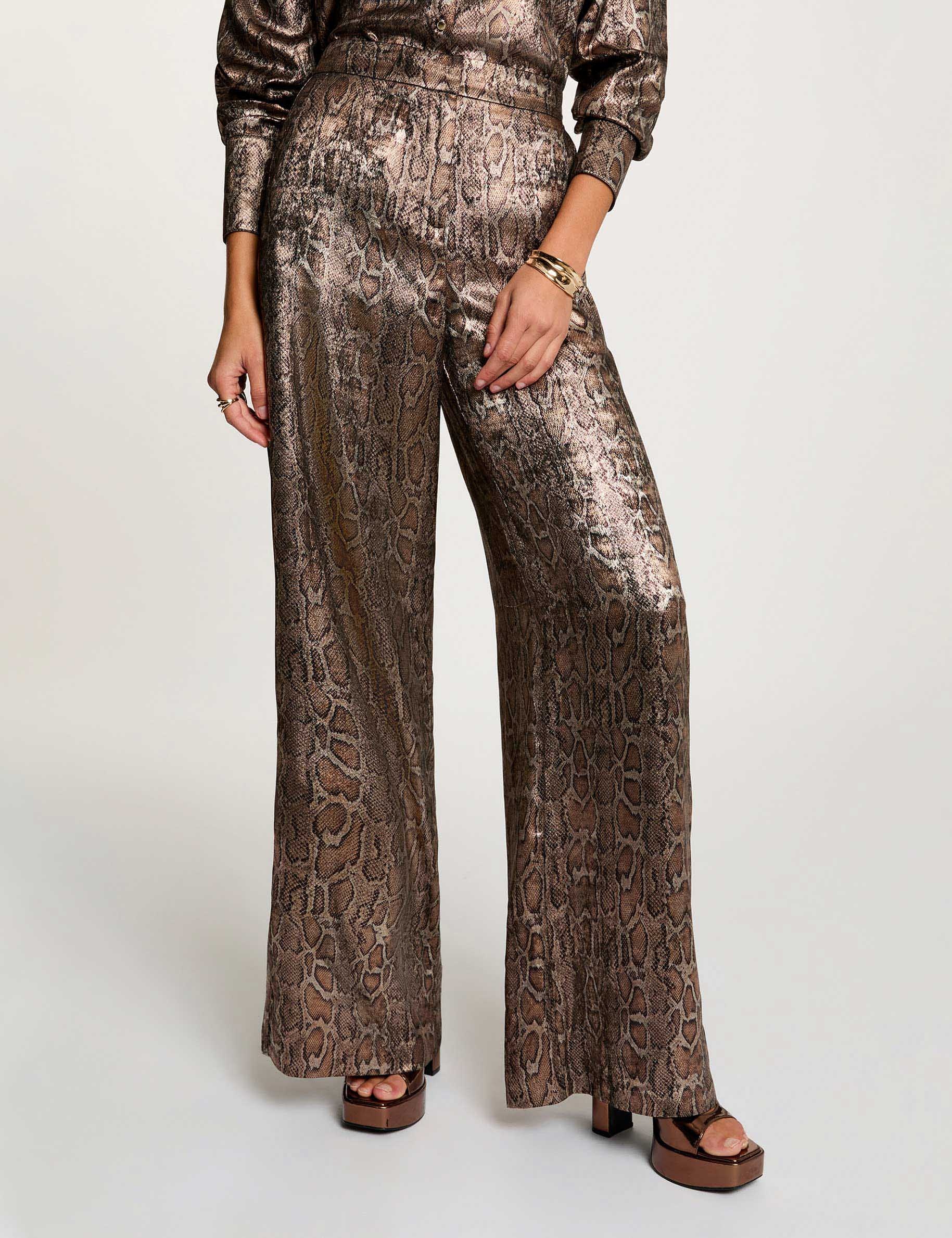 pantalon large satine multicolore femme Pantalon large satiné multicolore femme