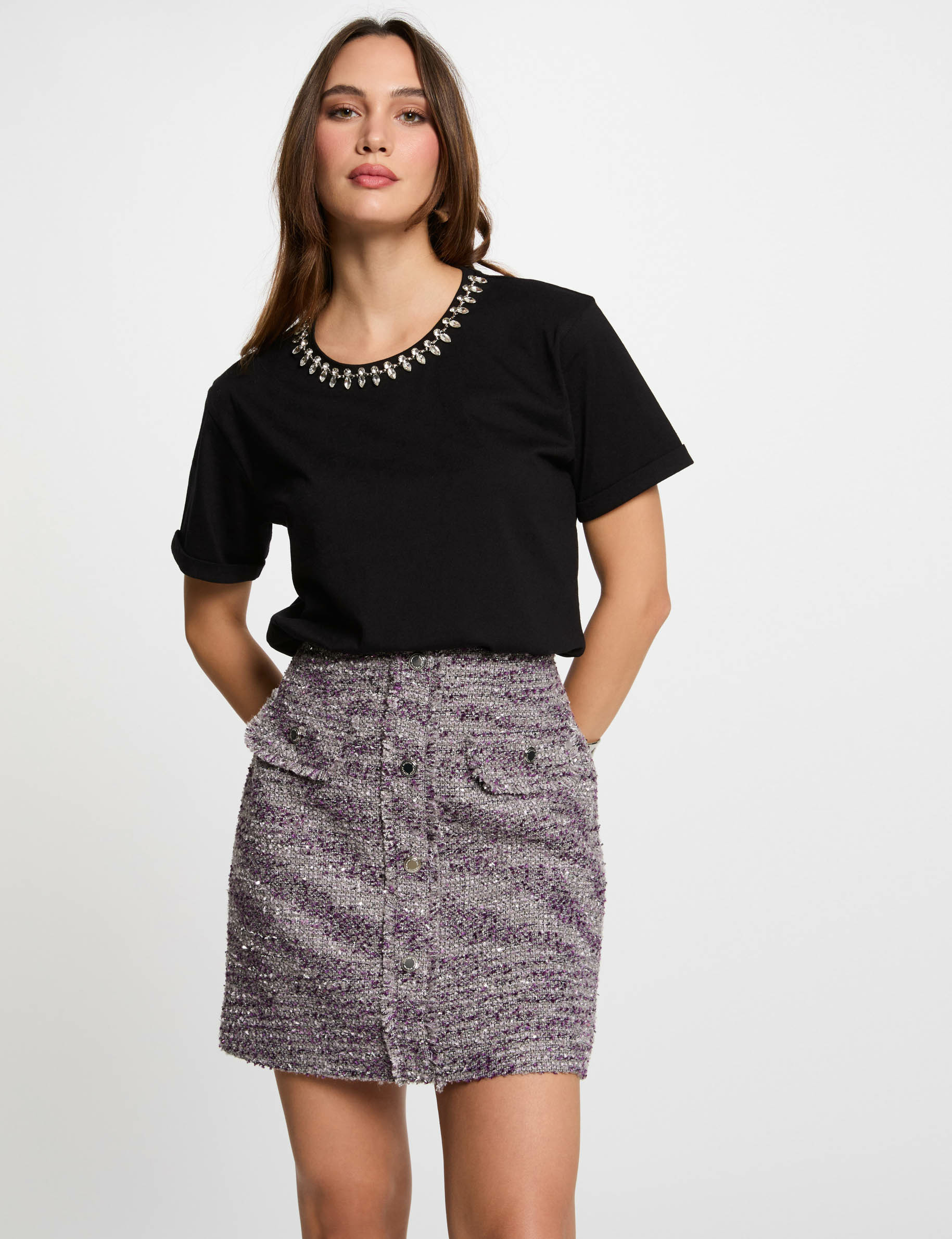 jupe courte tweed multicolore femme Jupe courte tweed multicolore femme