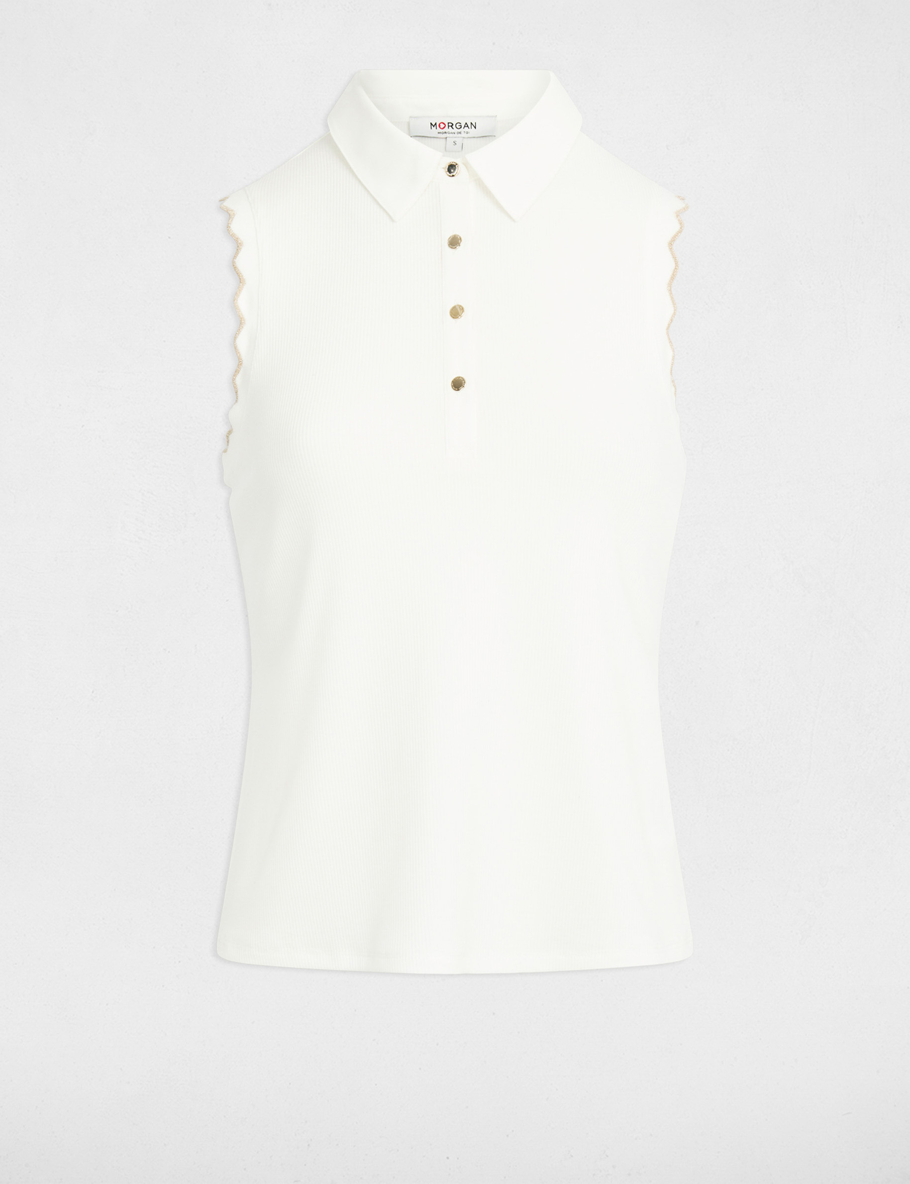Sleeveless top with a lapel collar white women