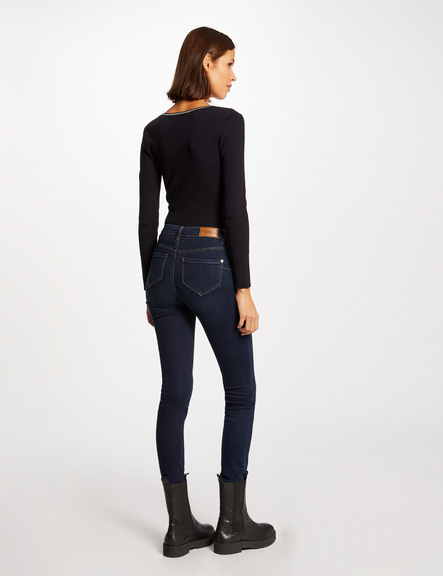 Long-sleeved jumper with V-neck navy ladies'
