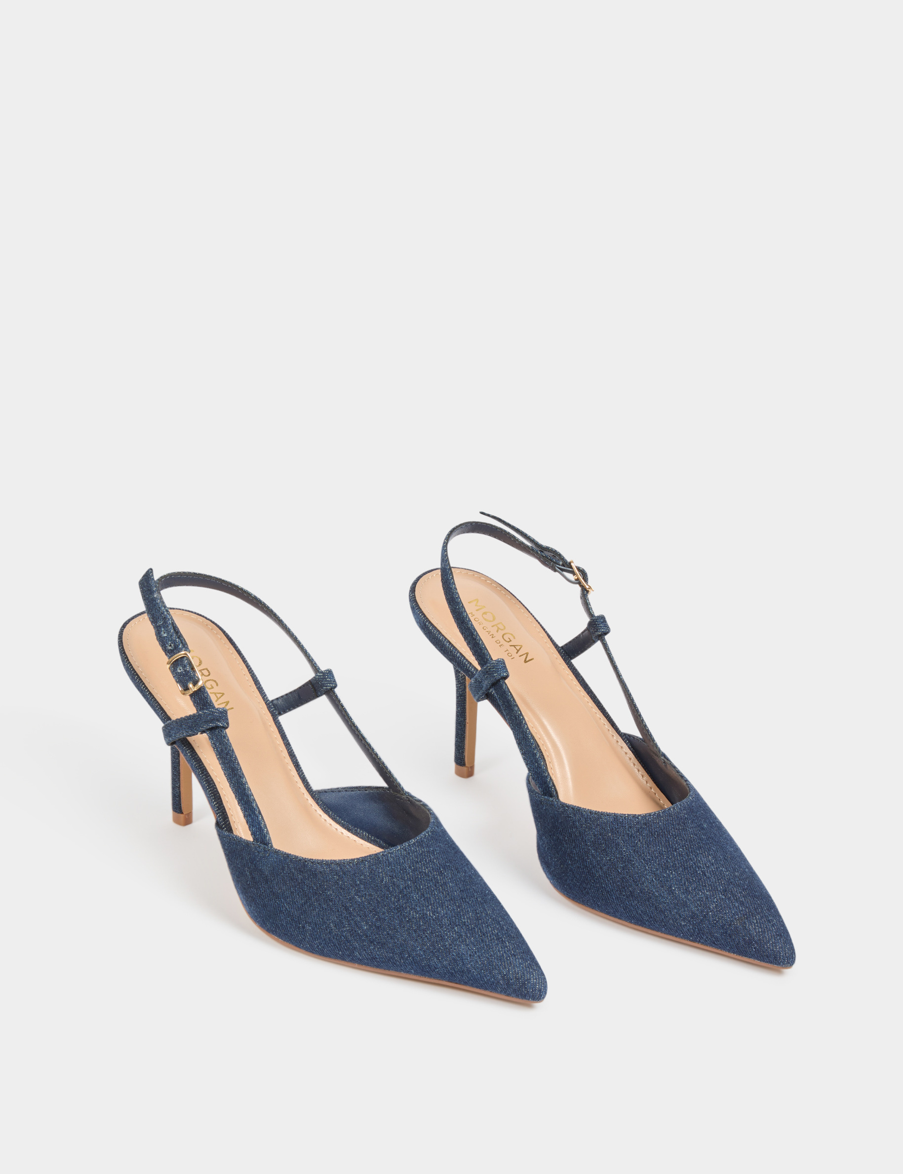 Slingback heels stone wash denim women