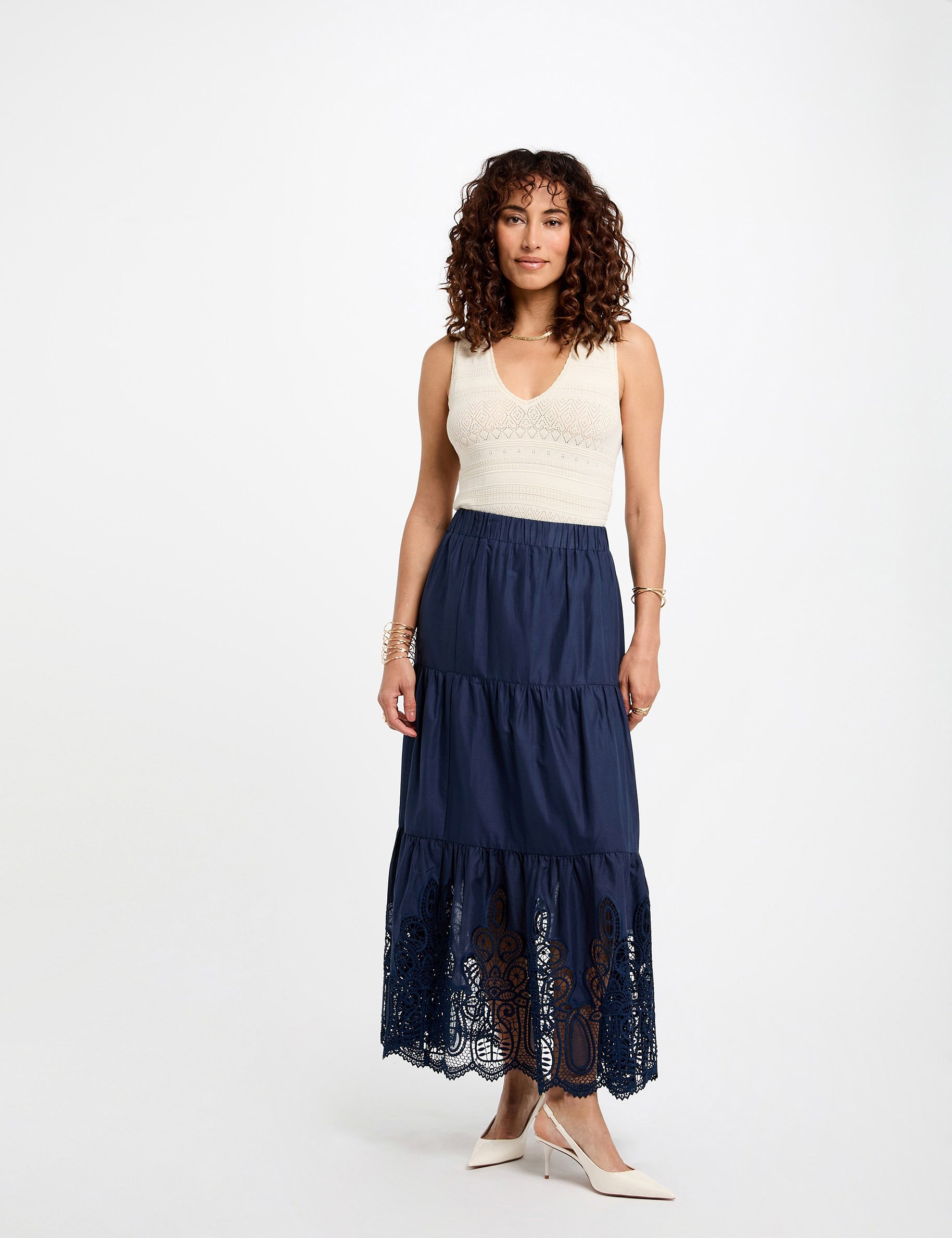 top maille col en v ivoire femme Top maille col en V ivoire femme