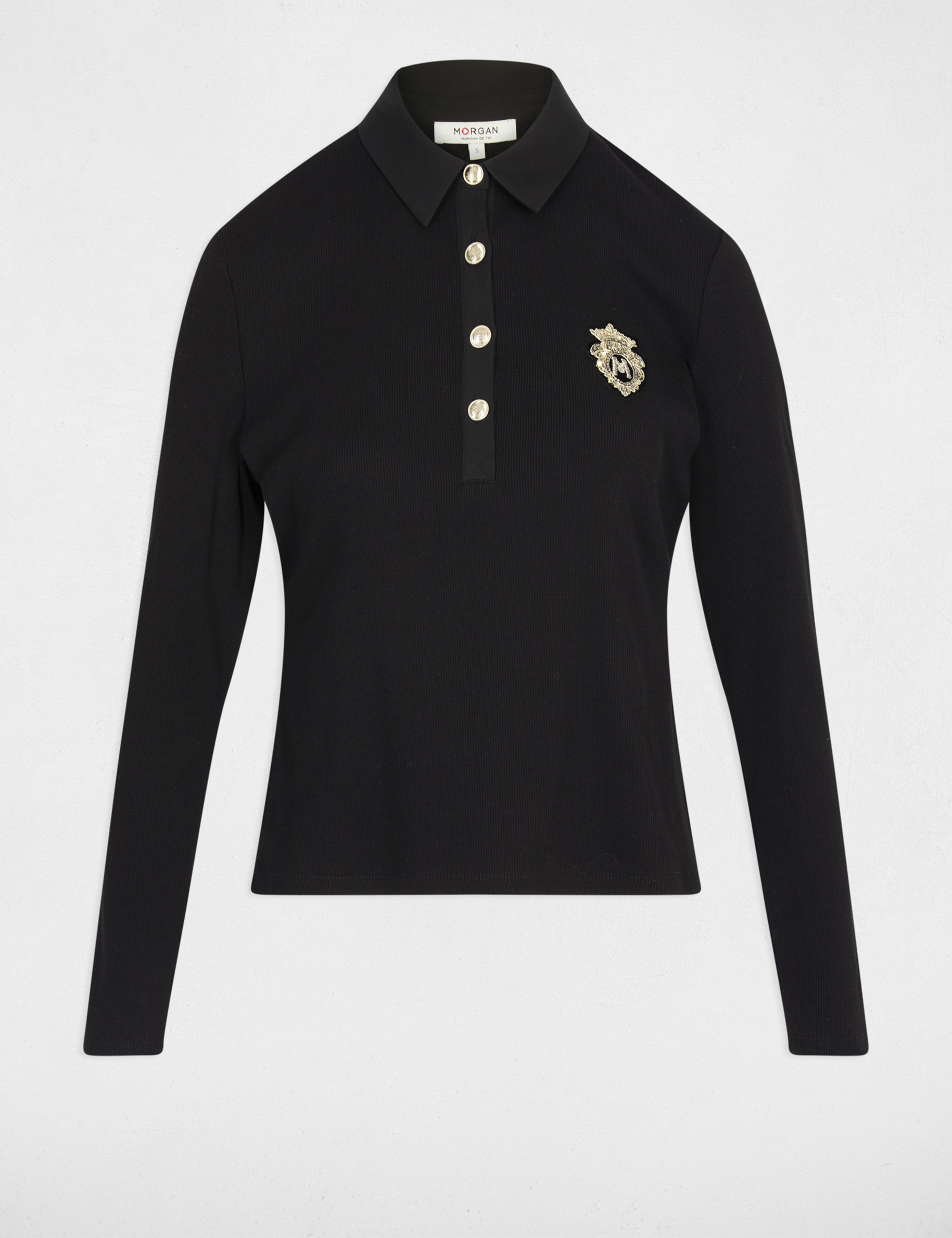 Fitted knit with folded collar black women
