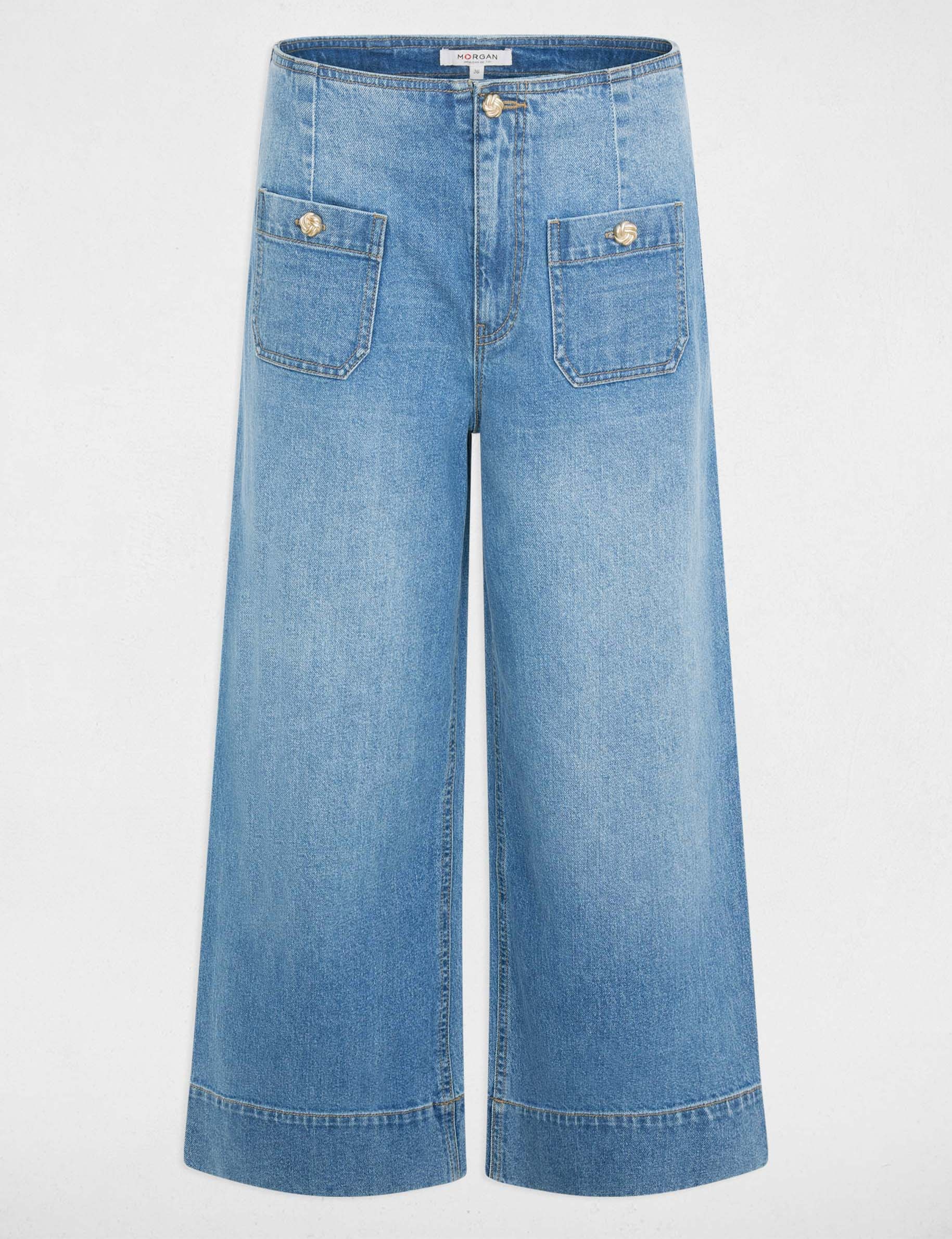 Wide-leg high-waisted jeans denim stone women
