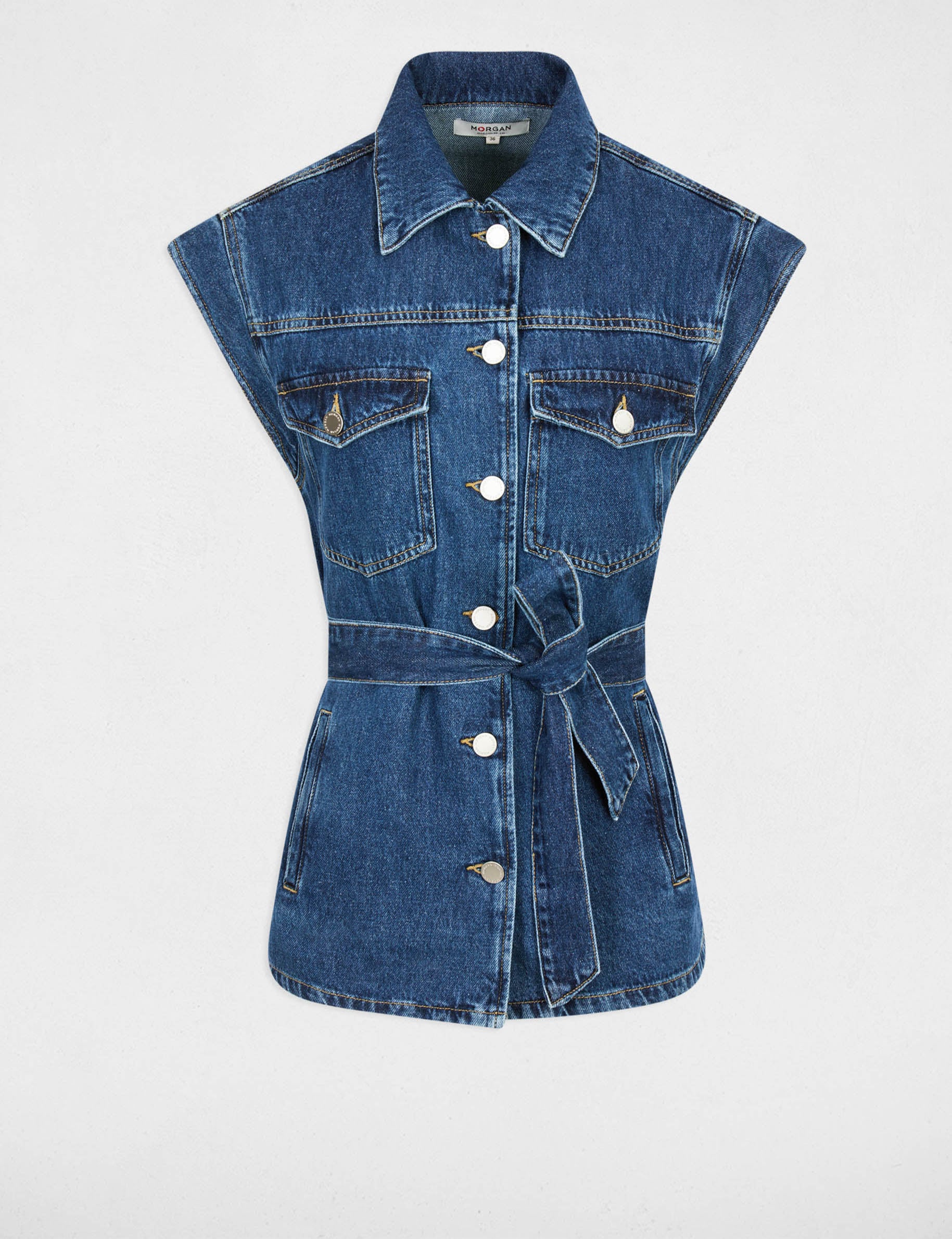Sleeveless denim jacket raw denim women
