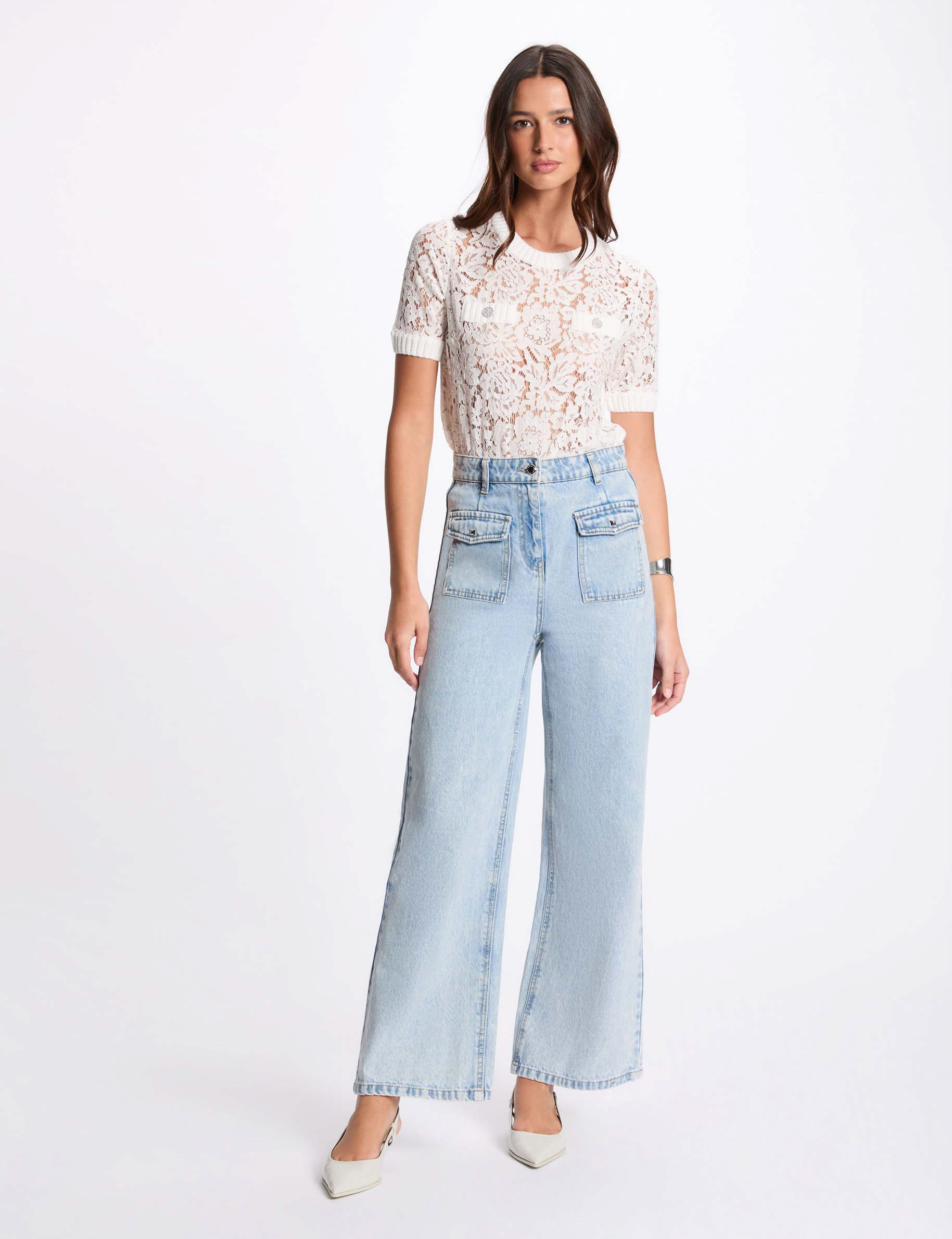 pull manches courtes dentelle blanc femme Pull manches courtes dentelle blanc femme