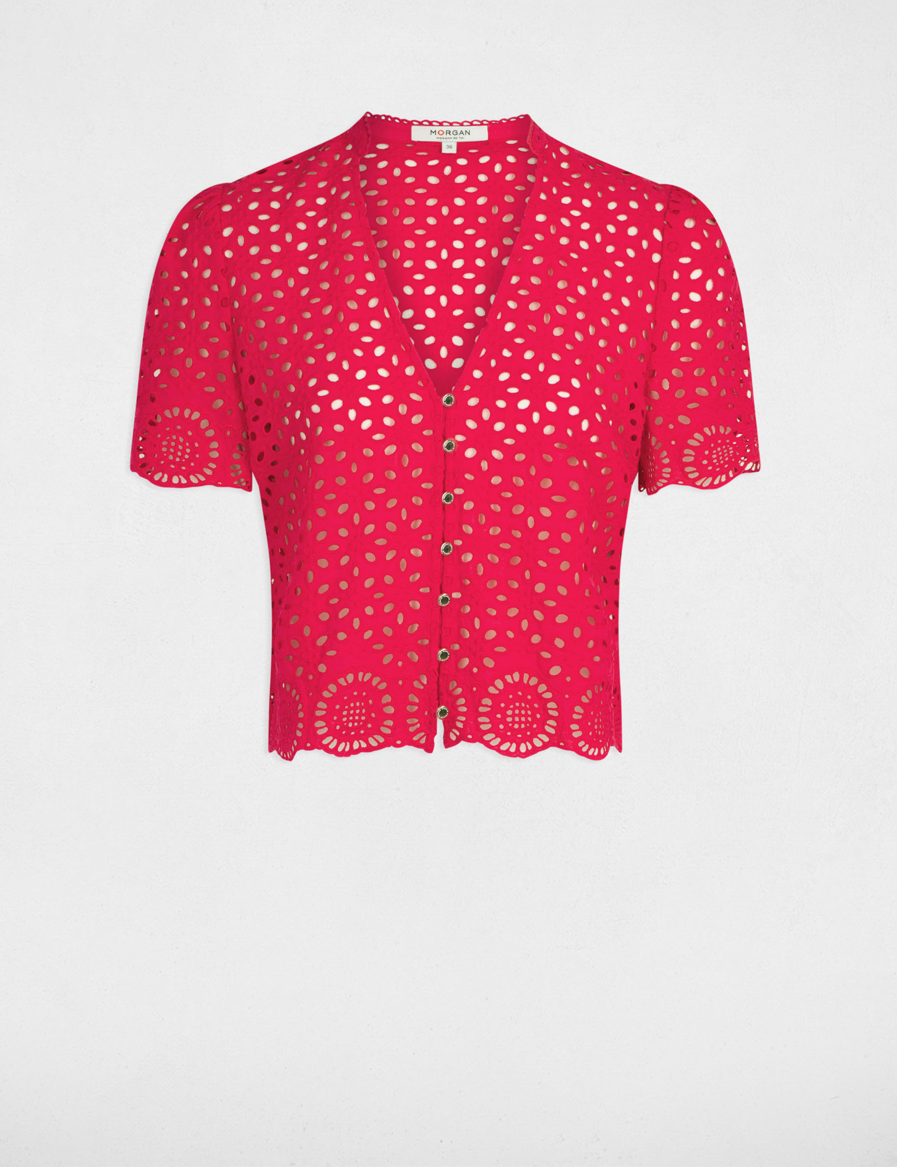 shirt with english embroidery raspberry women Shirt with English embroidery raspberry women