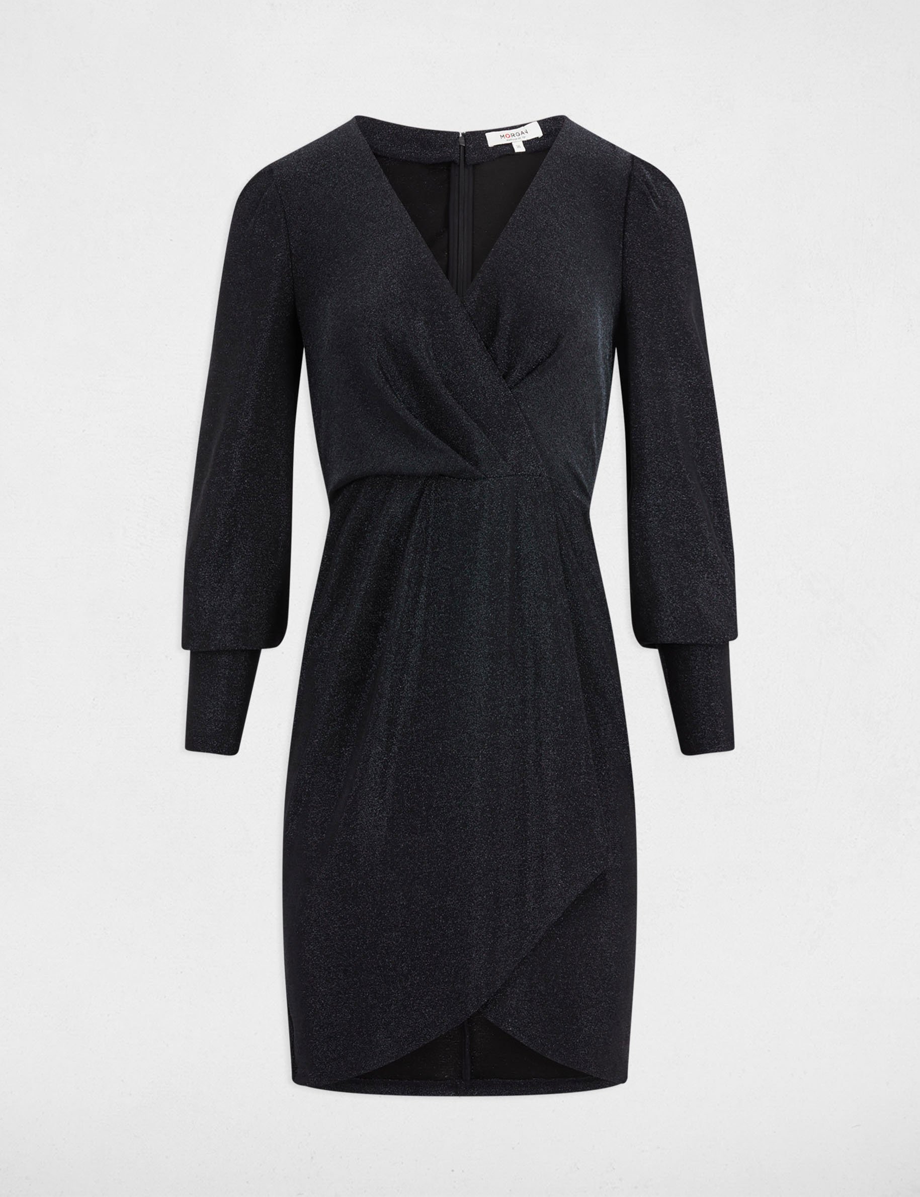 Fitted draped dress metallised threads navy blue women