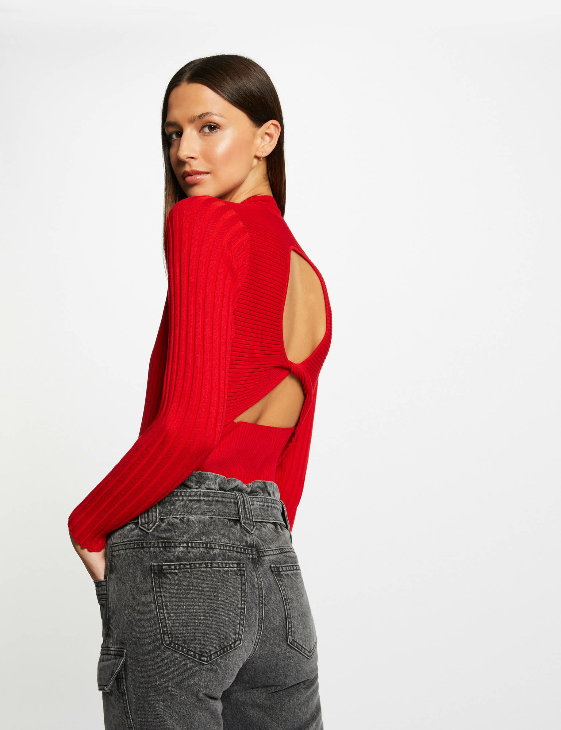 Long sleeved jumper with open back medium red ladies Morgan