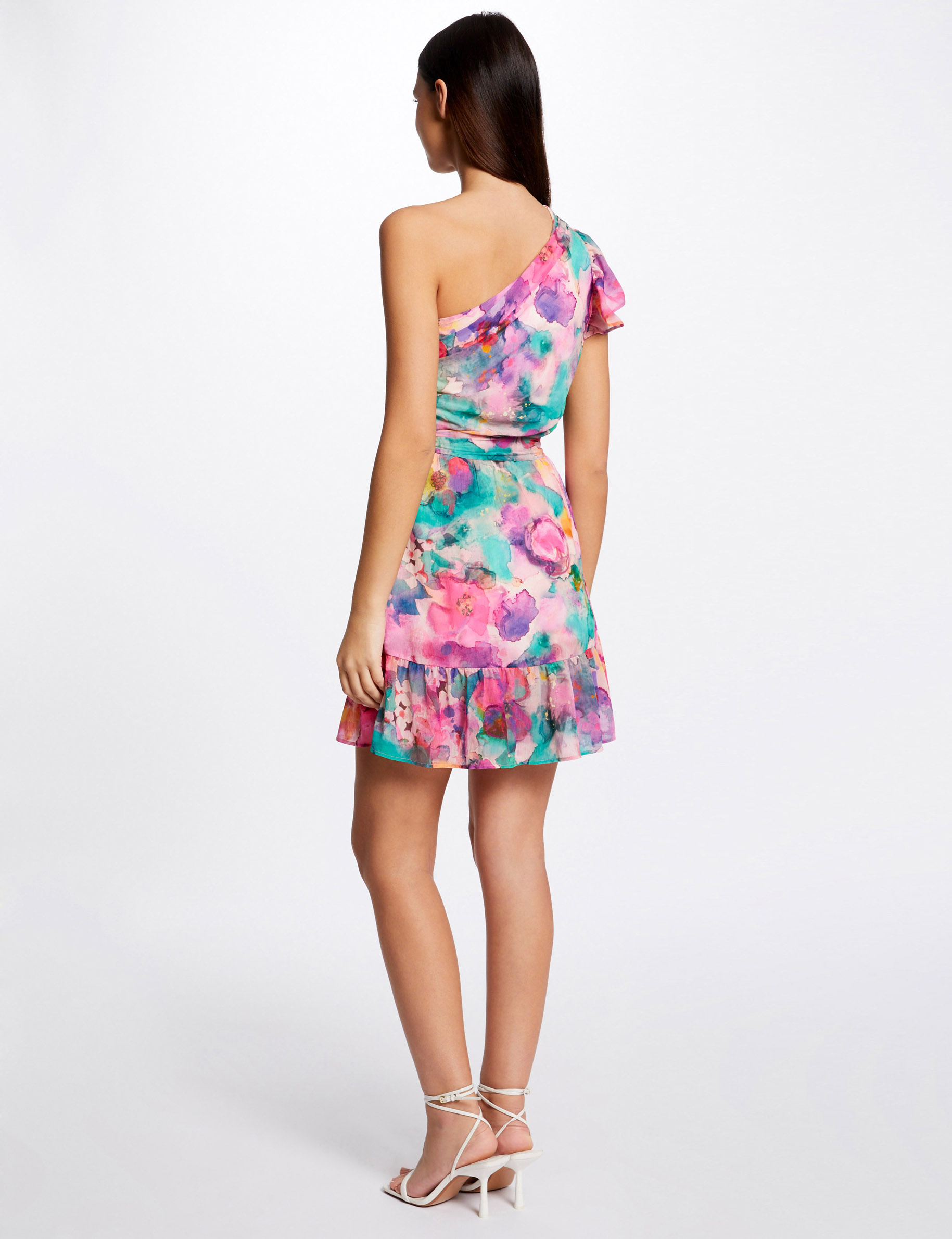 Printed draped asymetrical fitted dress multico ladies'