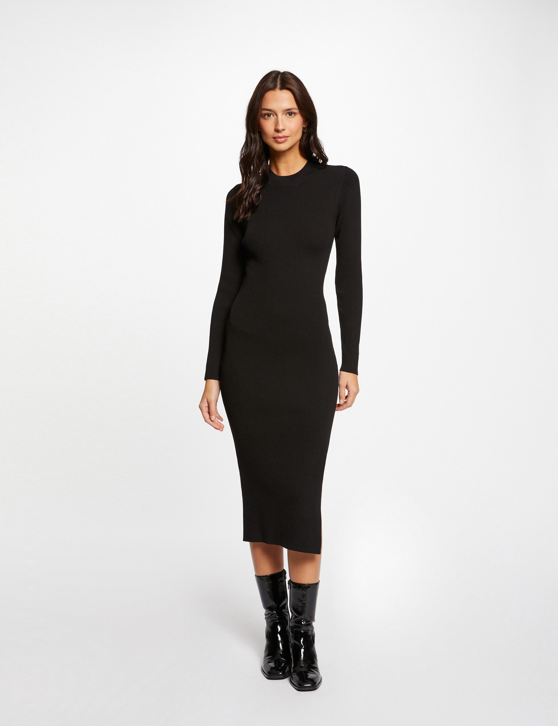 Waisted jumper dress with laced back black ladies' | Morgan