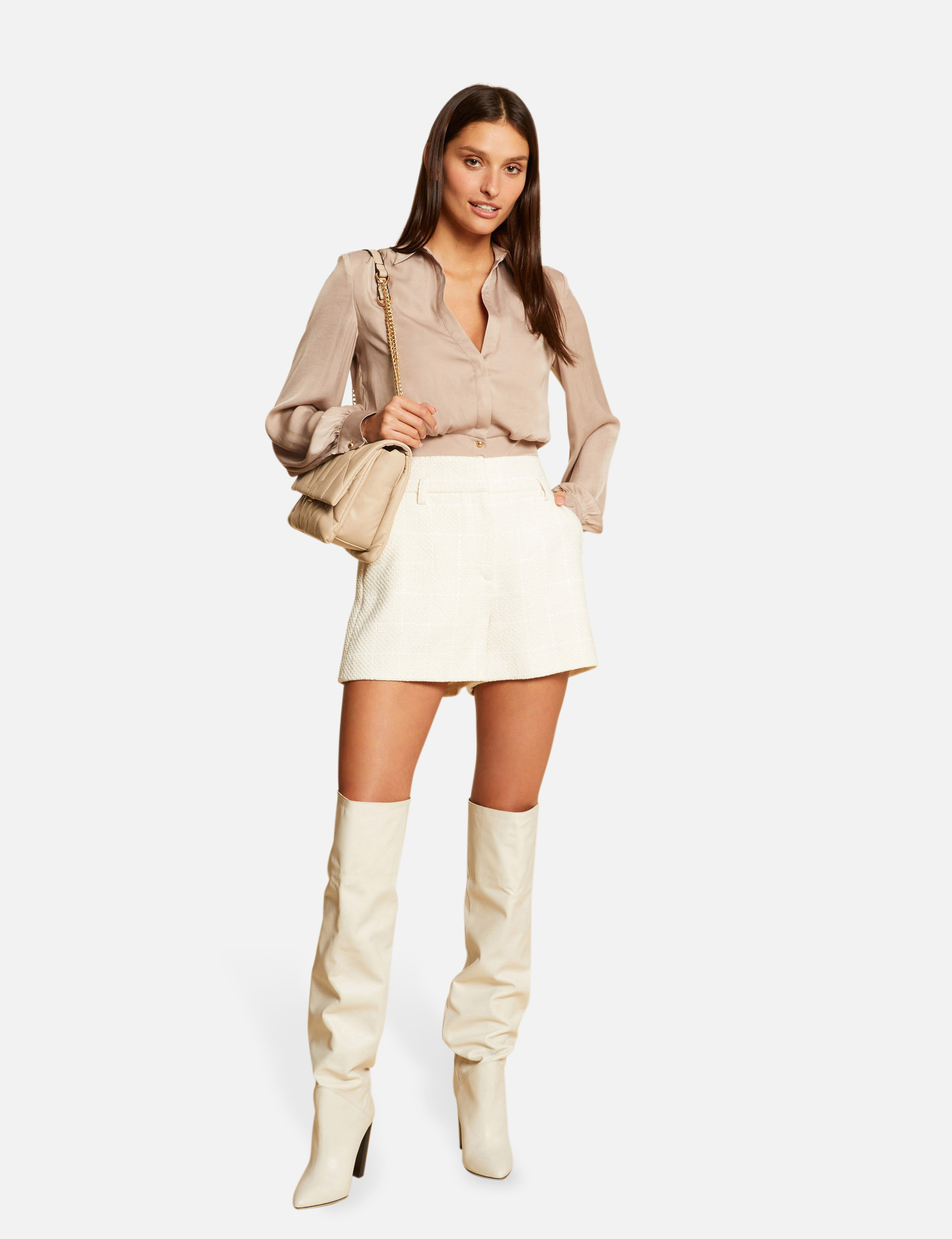 Long-sleeved blouse taupe ladies' Long-sleeved blouse taupe ladies'