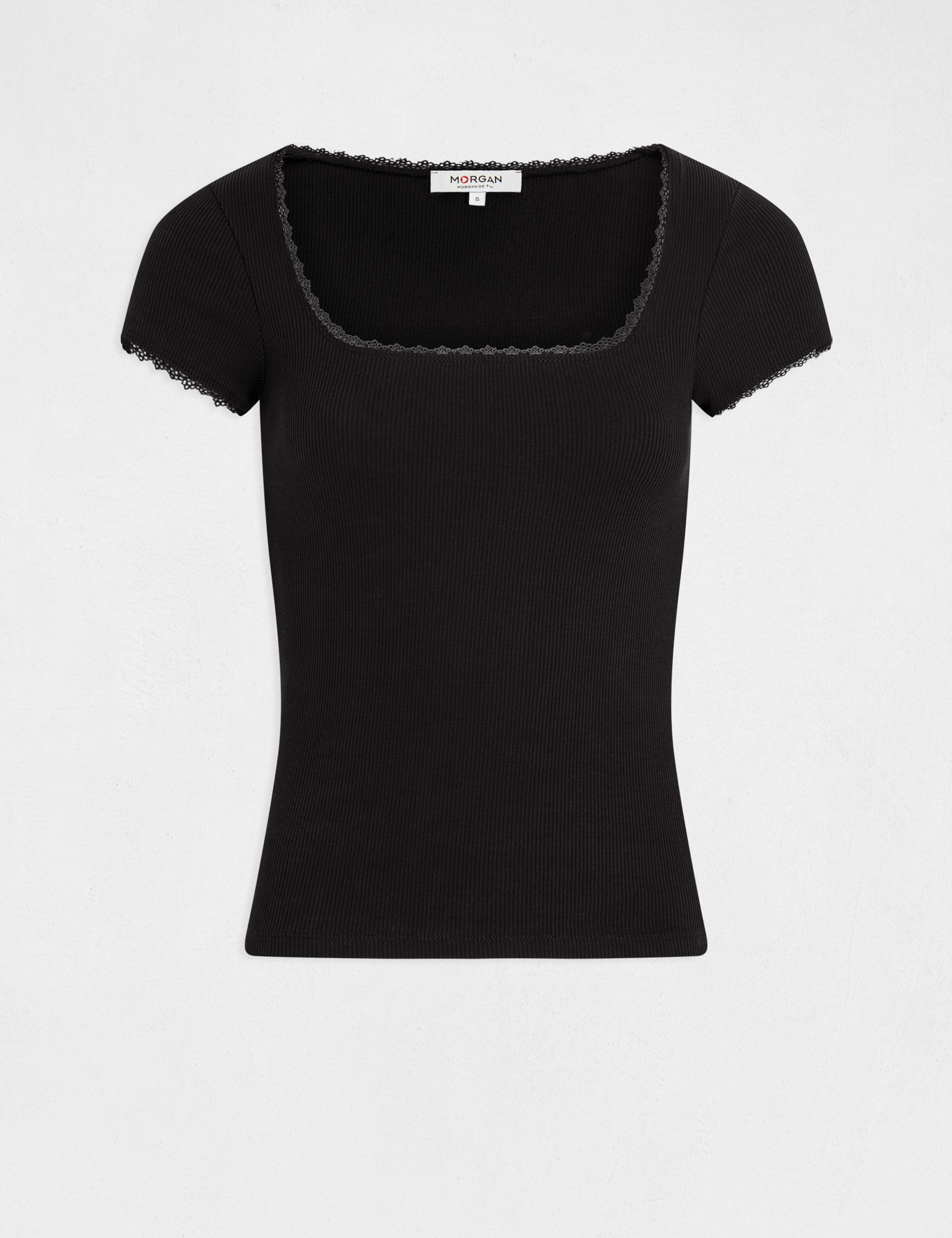 Short-sleeved ribbed t-shirt black women