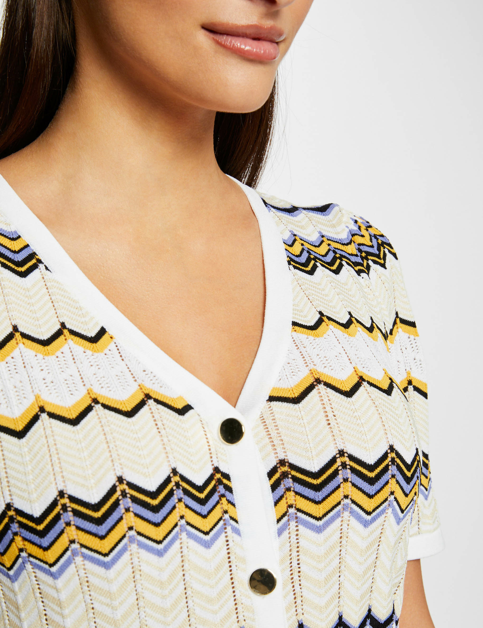 Short-sleeved jumper chevron print ivory ladies' Short-sleeved jumper chevron print ivory ladies'