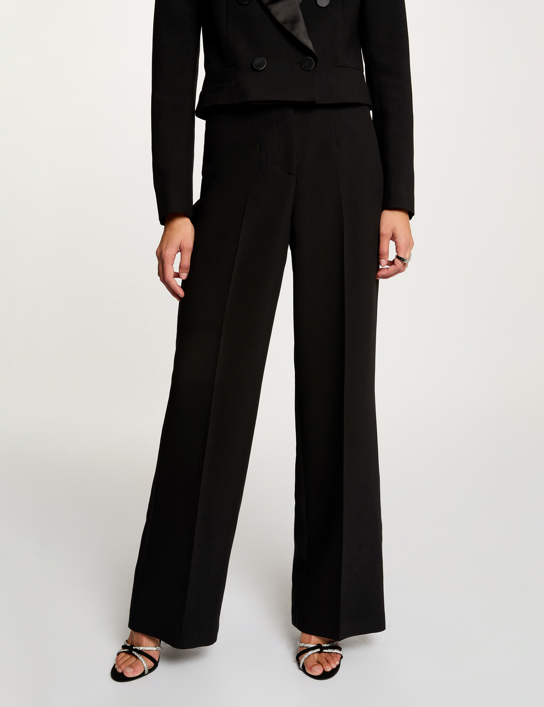 High-waisted wide trousers black women