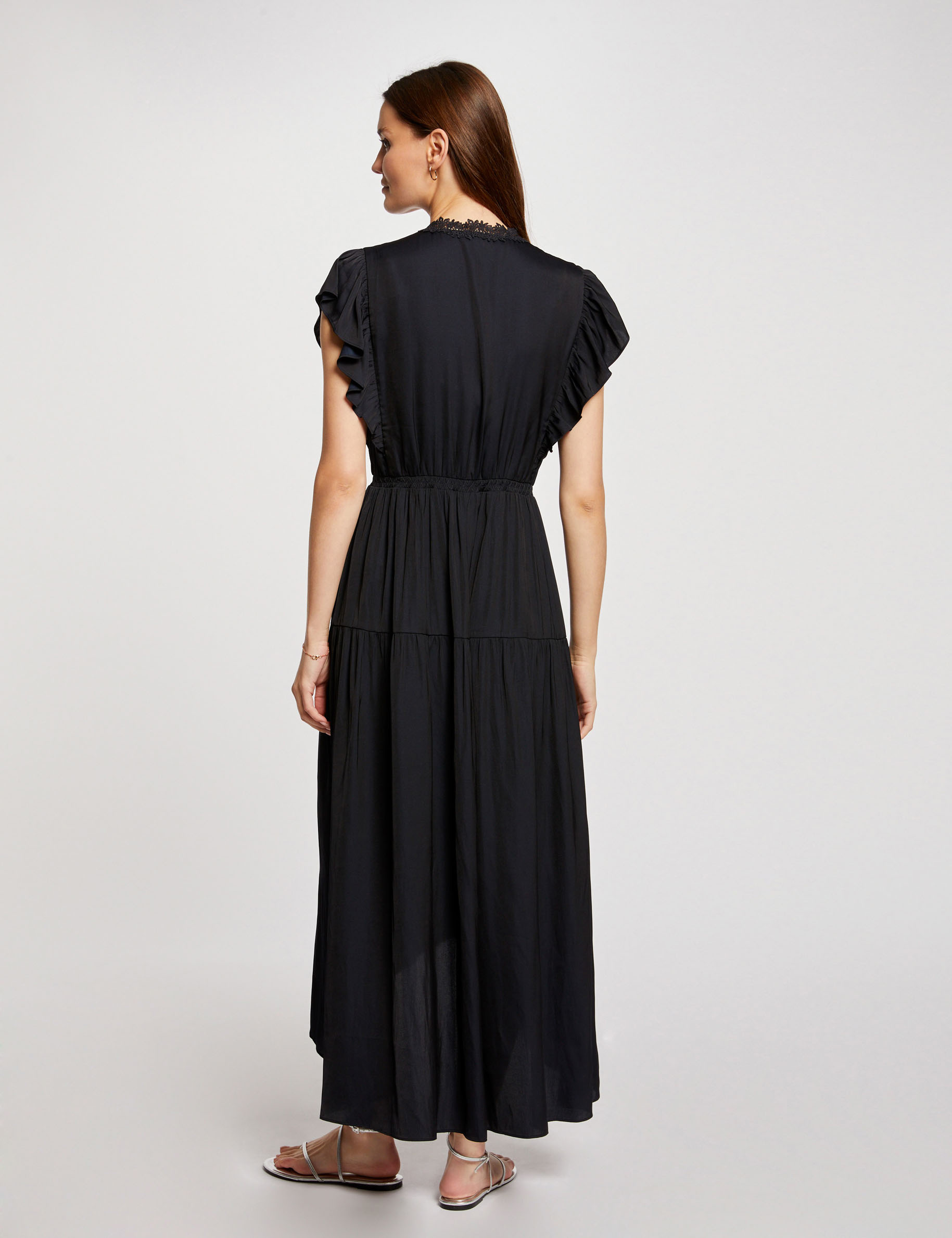 Waisted maxi dress with lace navy ladies'