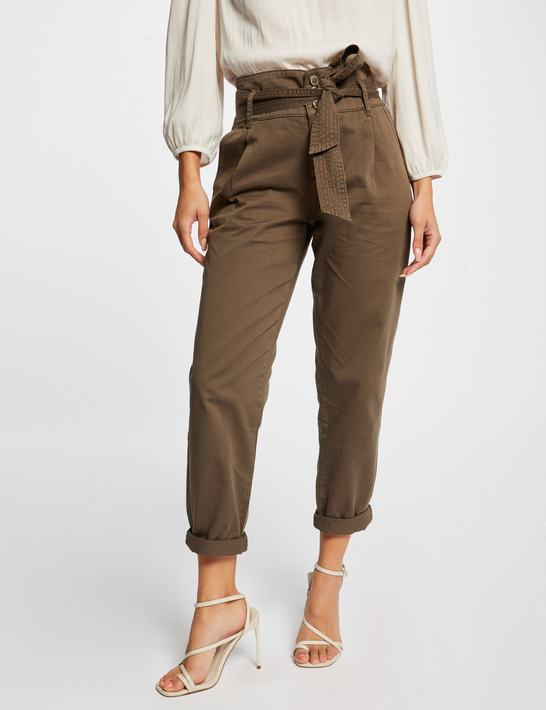 Cropped belted peg trousers ladies' Cropped belted peg trousers ladies'