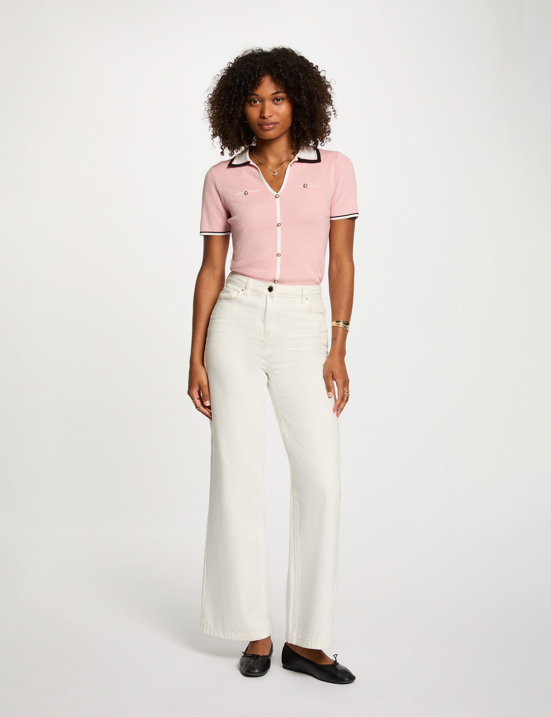 jumper polo collar and short sleeves powdered pink women Jumper polo collar and short sleeves powdered pink women