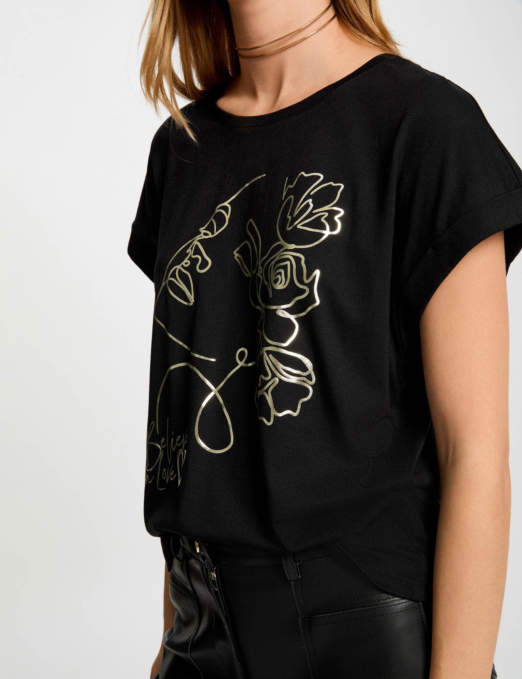 Straight t-shirt with round neck black women