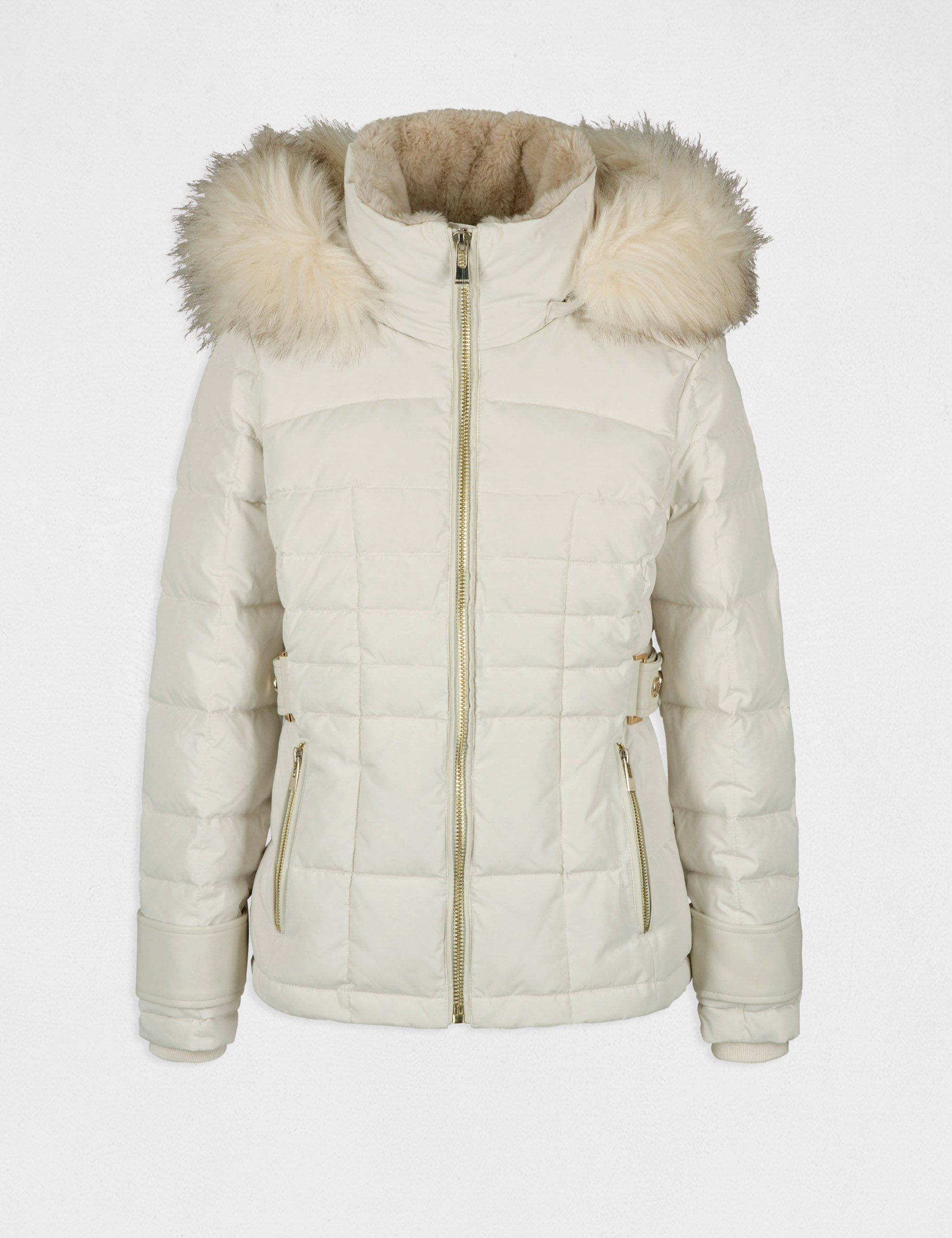 Straight padded jacket with hood ivory ladies' Straight padded jacket with hood ivory ladies'