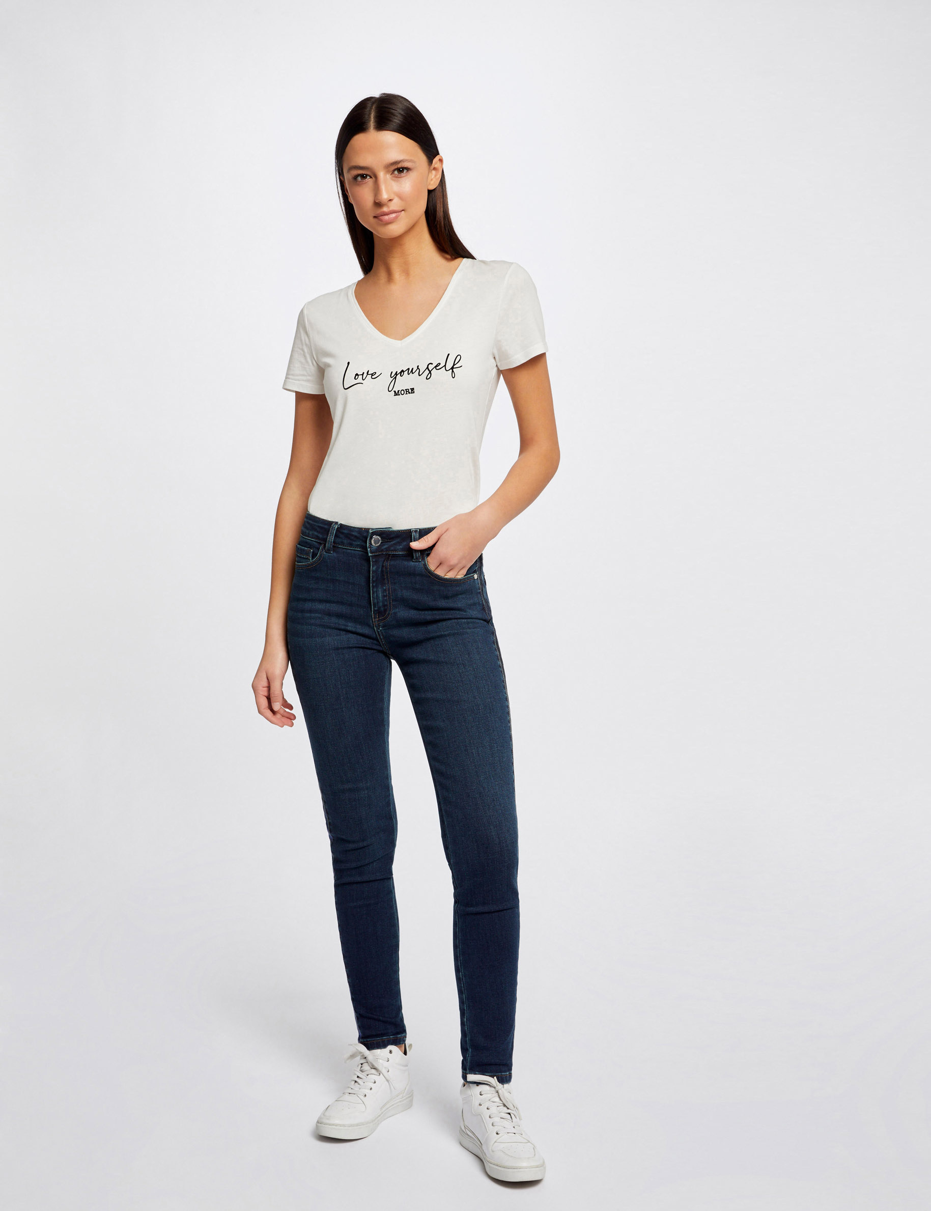Slim jeans with sequins strips stone denim ladies'