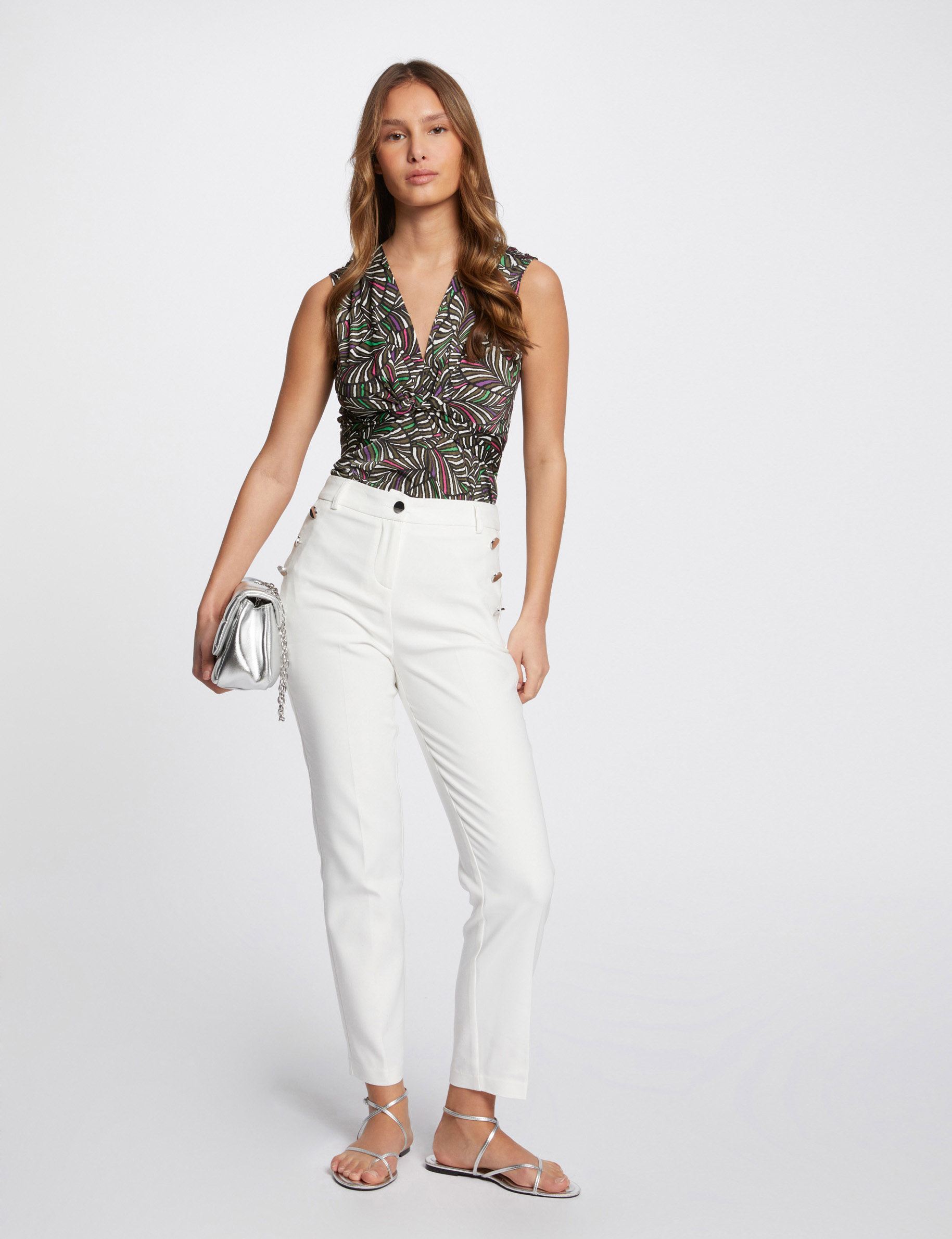 Cropped fitted trousers ecru ladies'