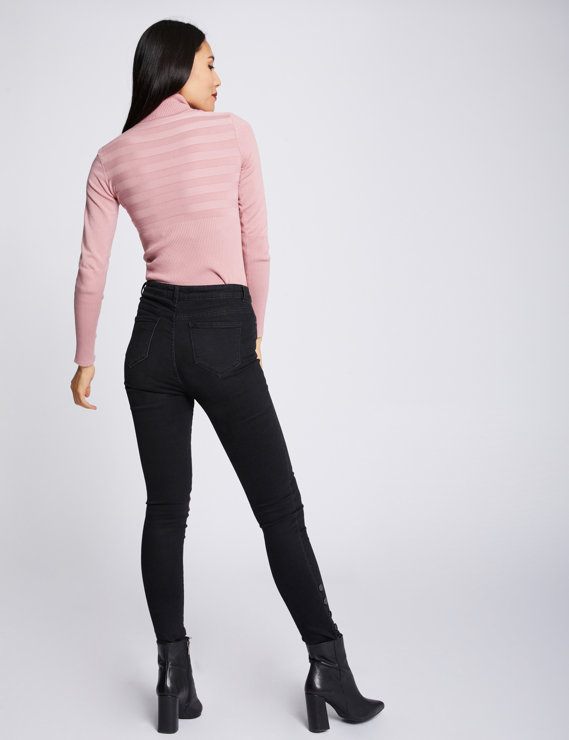 Fitted high neck sweater light pink women