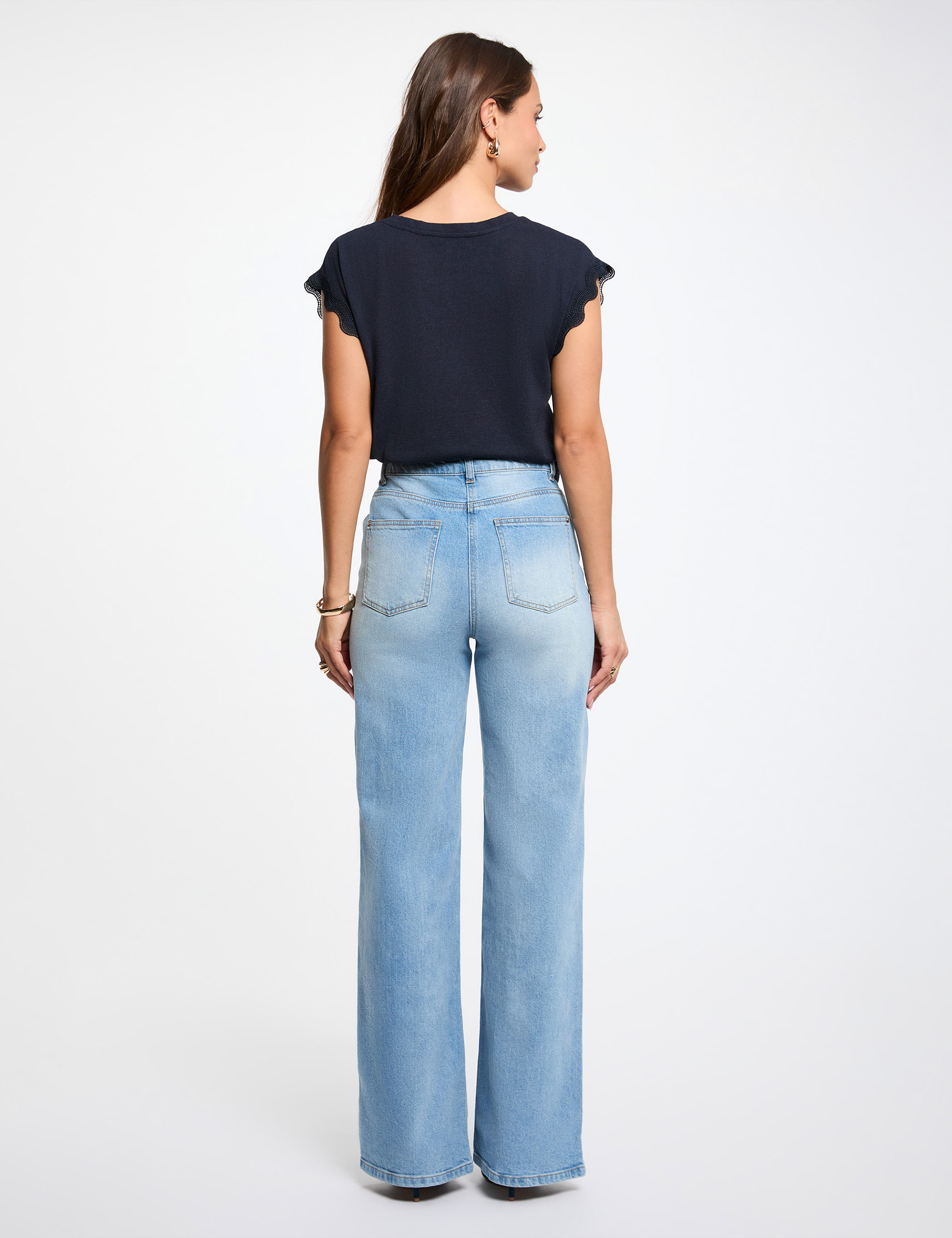 V-neck short-sleeve t-shirt navy blue women