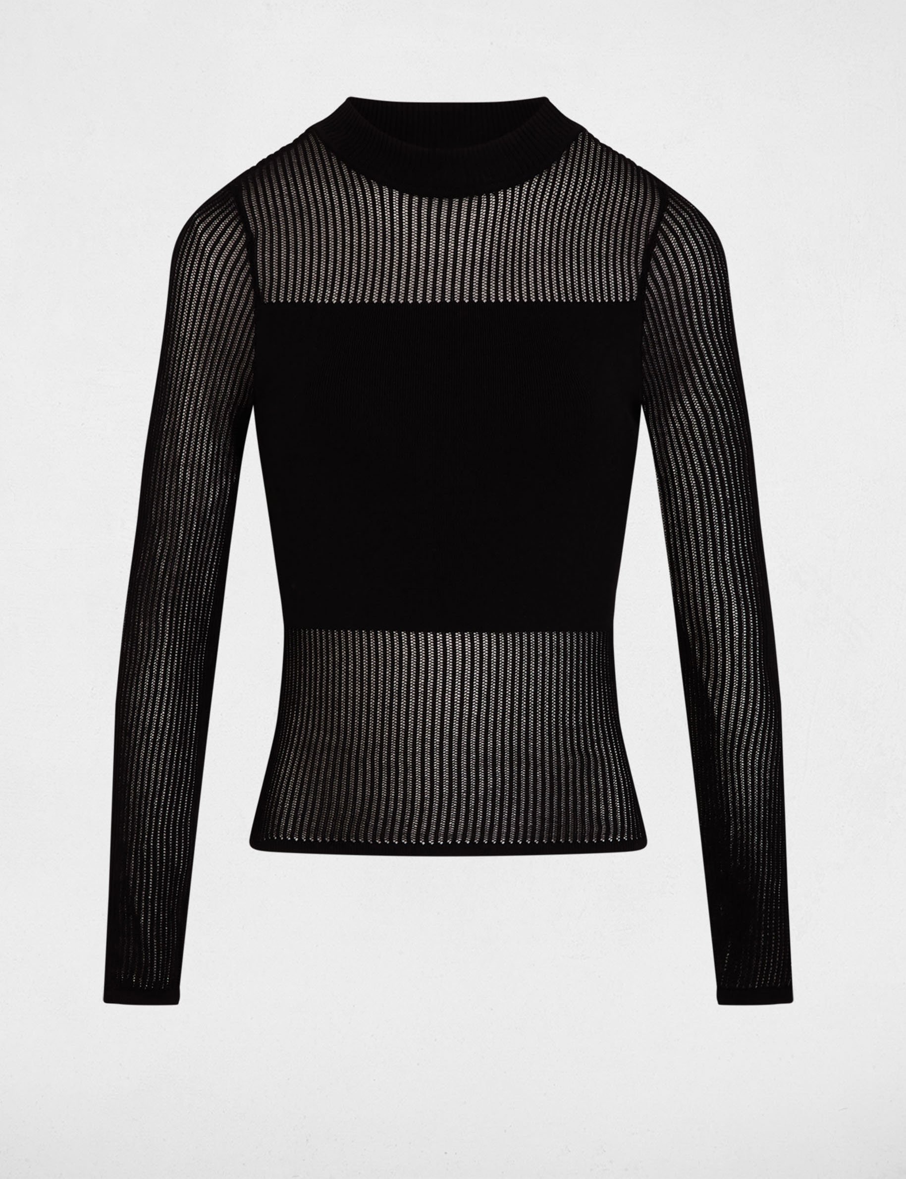 High neck openwork sweater black women