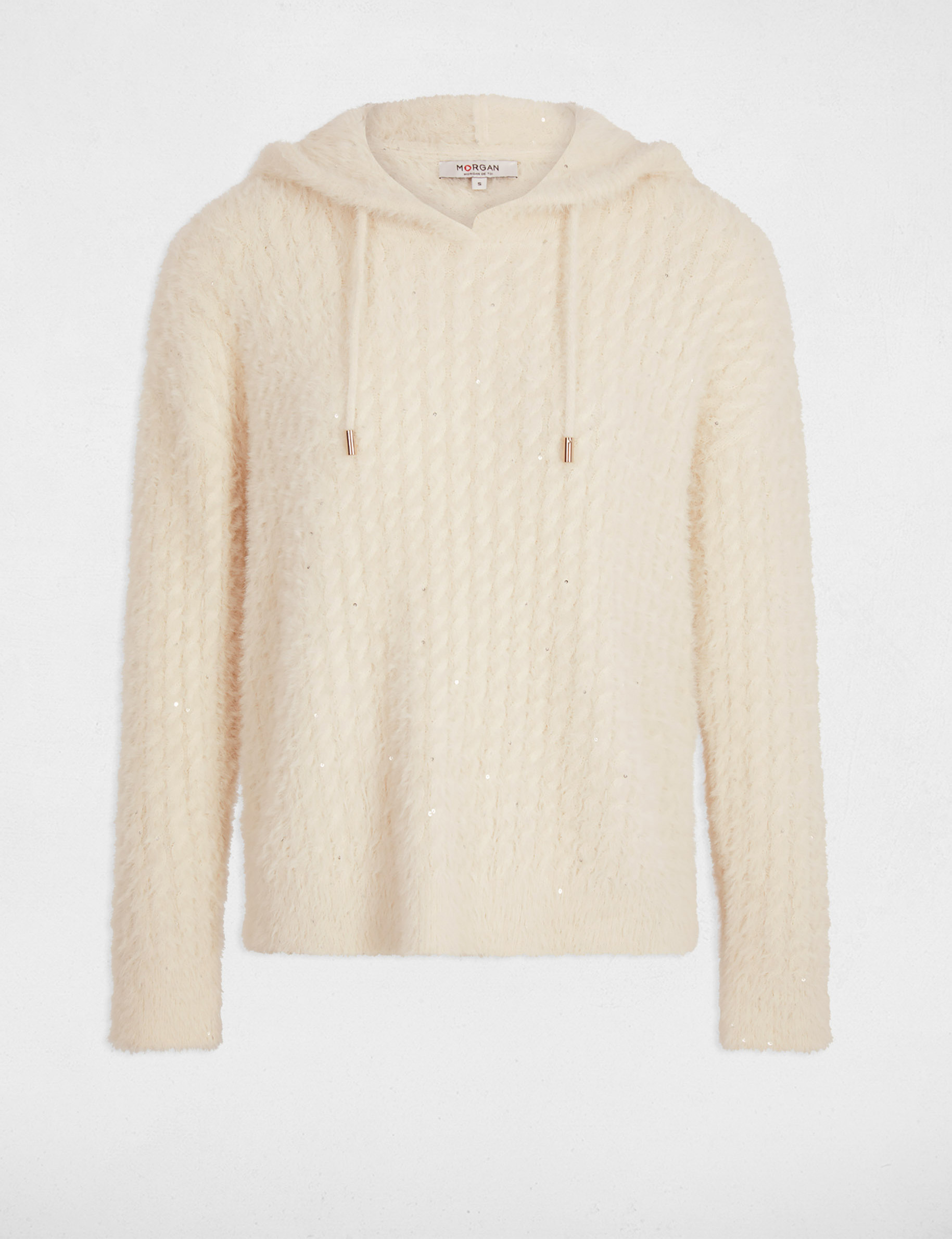 Sequin hoodie sweater ivory women