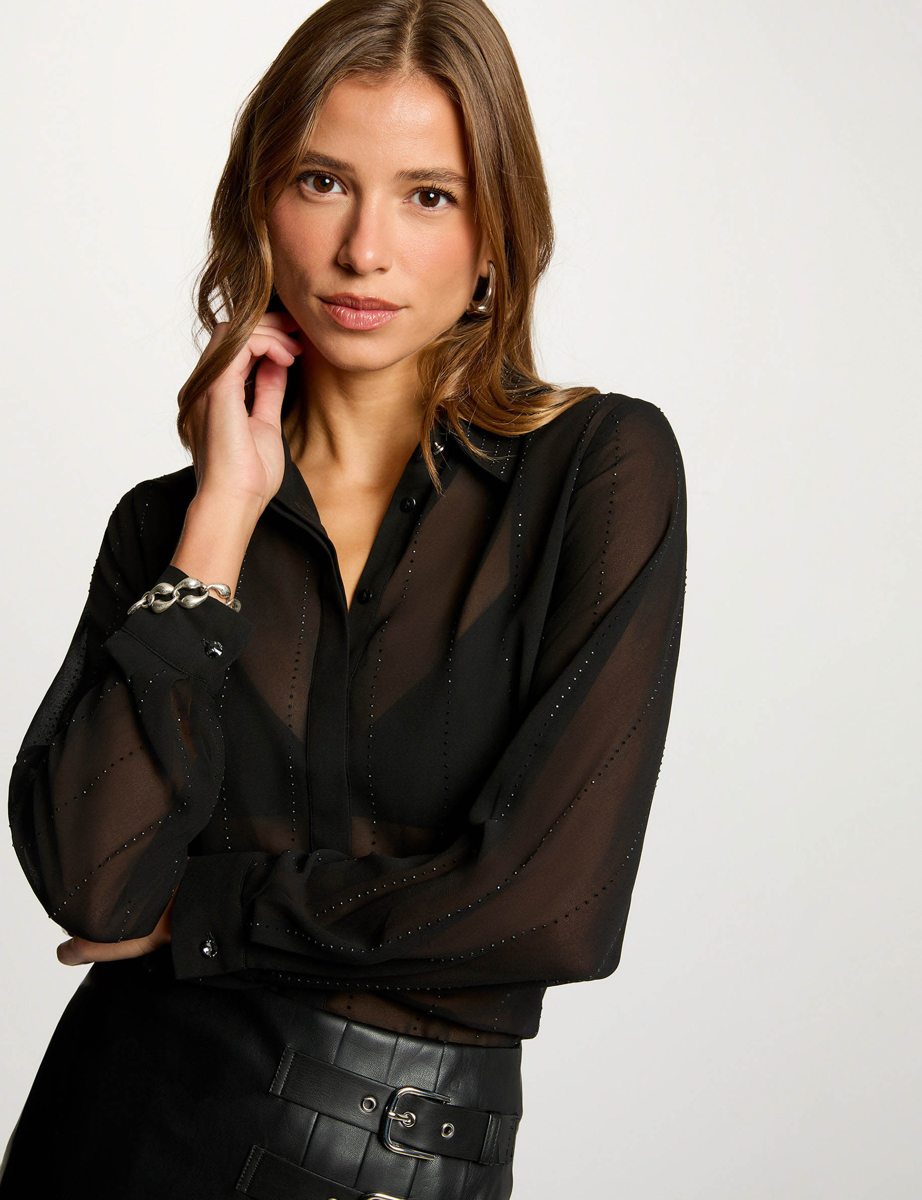 Straight shirt with rhinestones black women