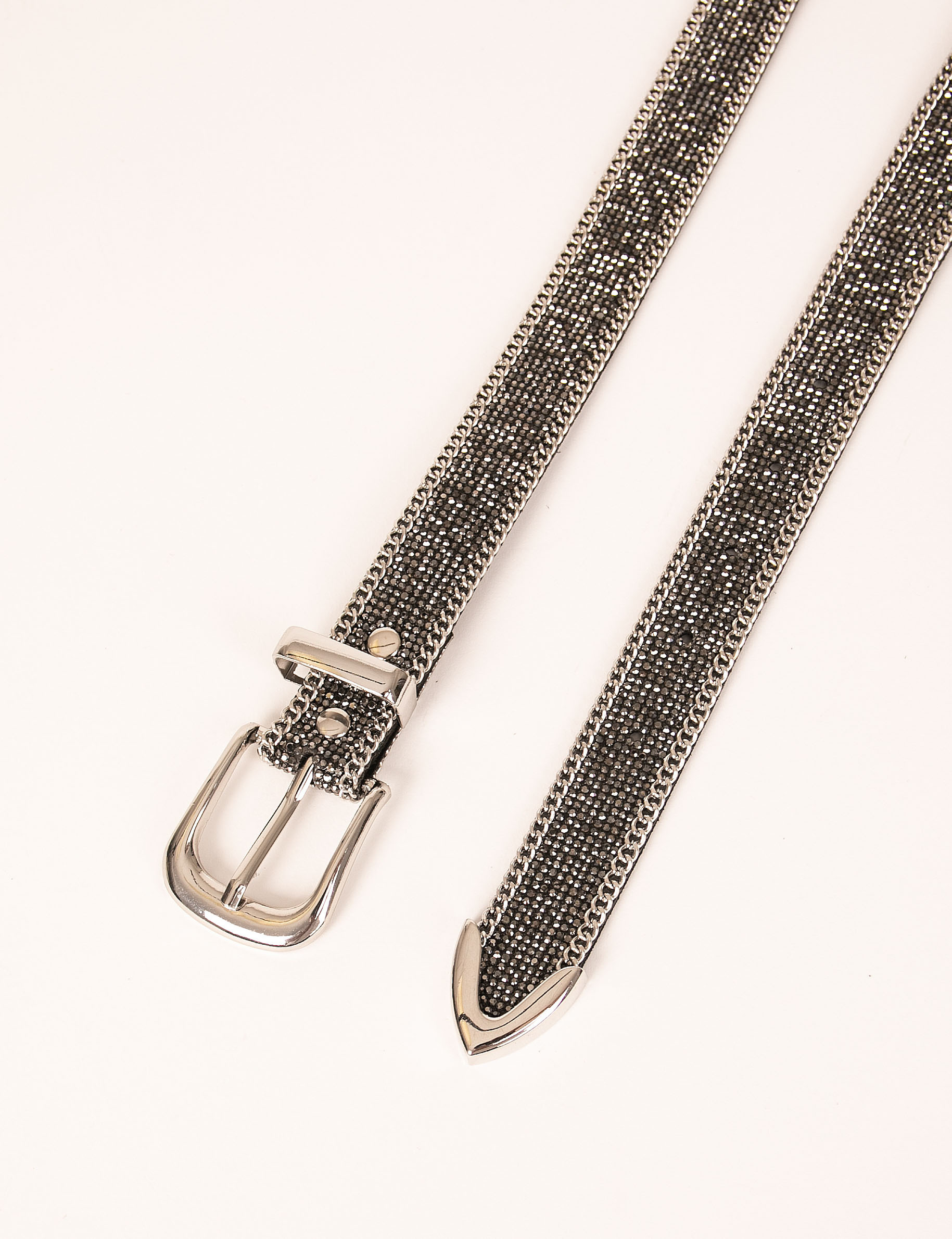 Belt with rhinestones and chains mid-grey ladies'