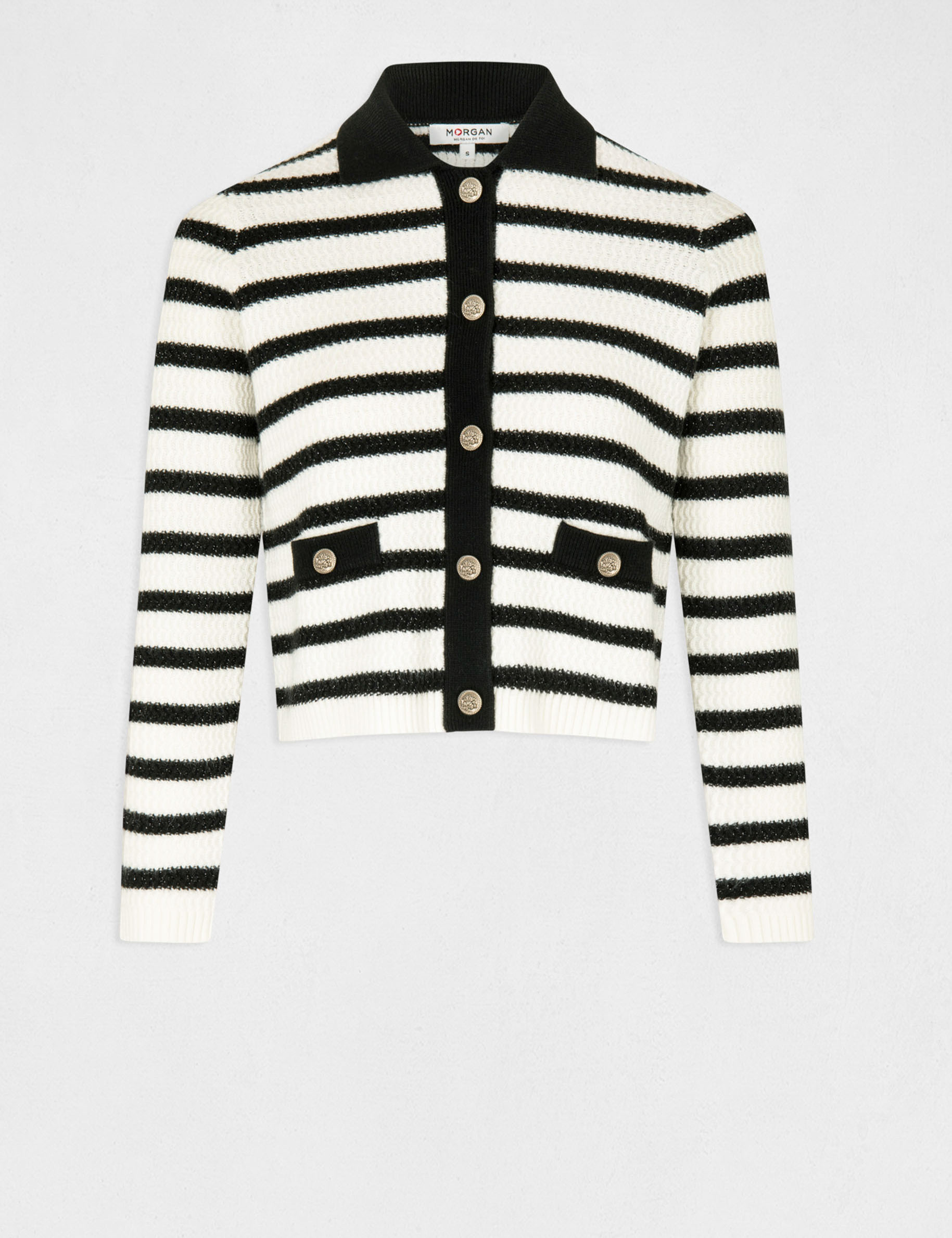 Buttoned straight cardigan with stripes ecru ladies'