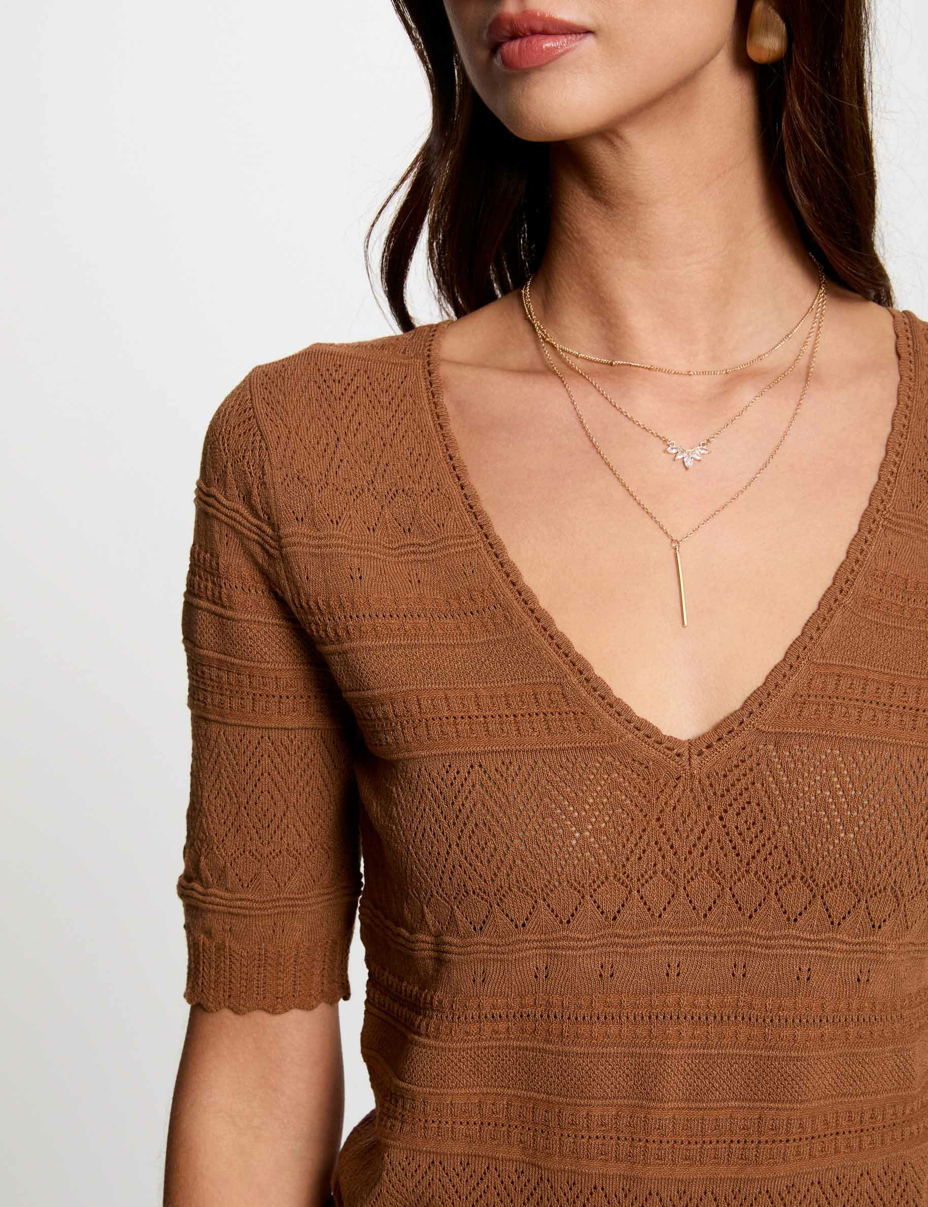 Short-sleeved jumper cognac brown women