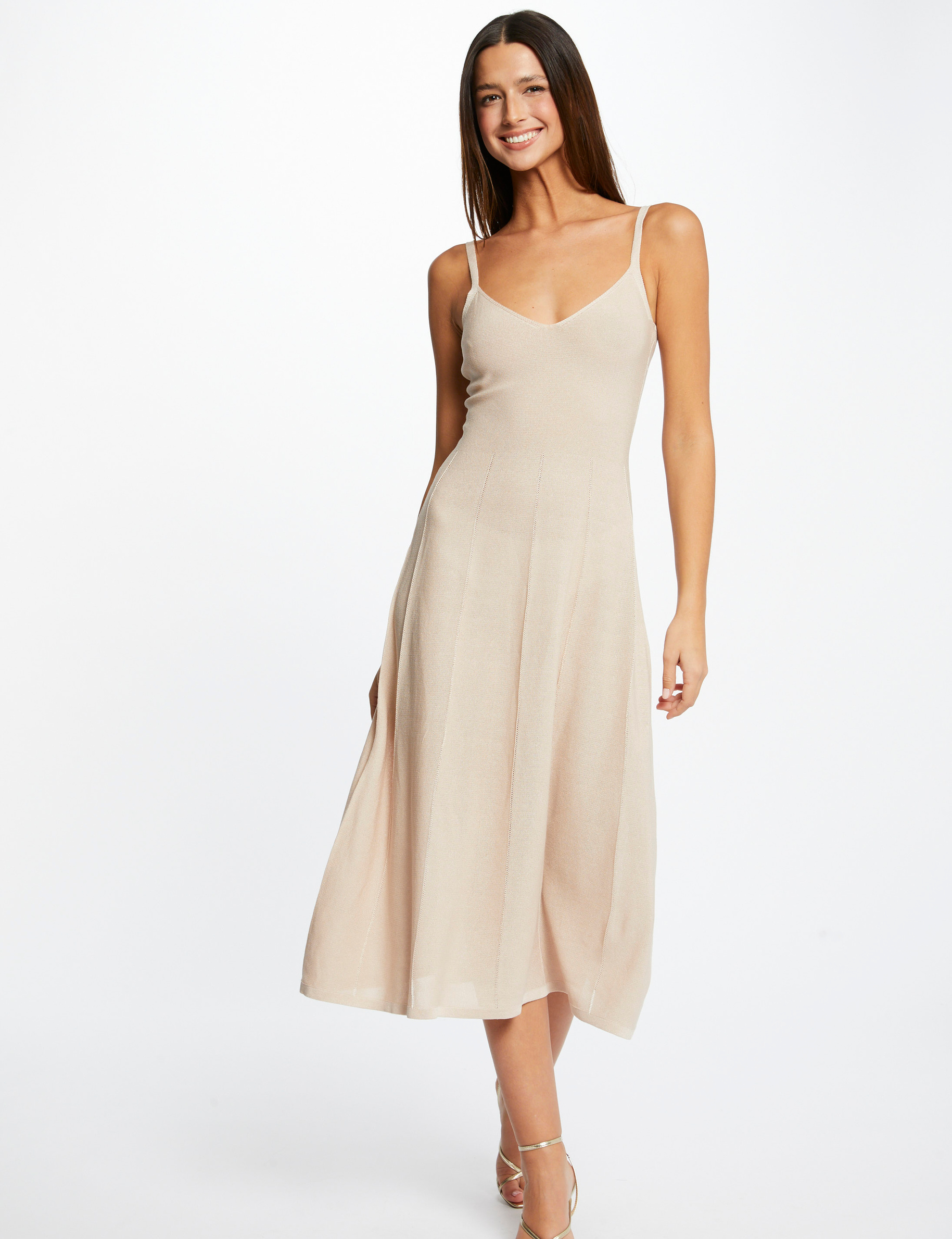 Midi A-line jumper dress thin straps gold ladies' Midi A-line jumper dress thin straps gold ladies'