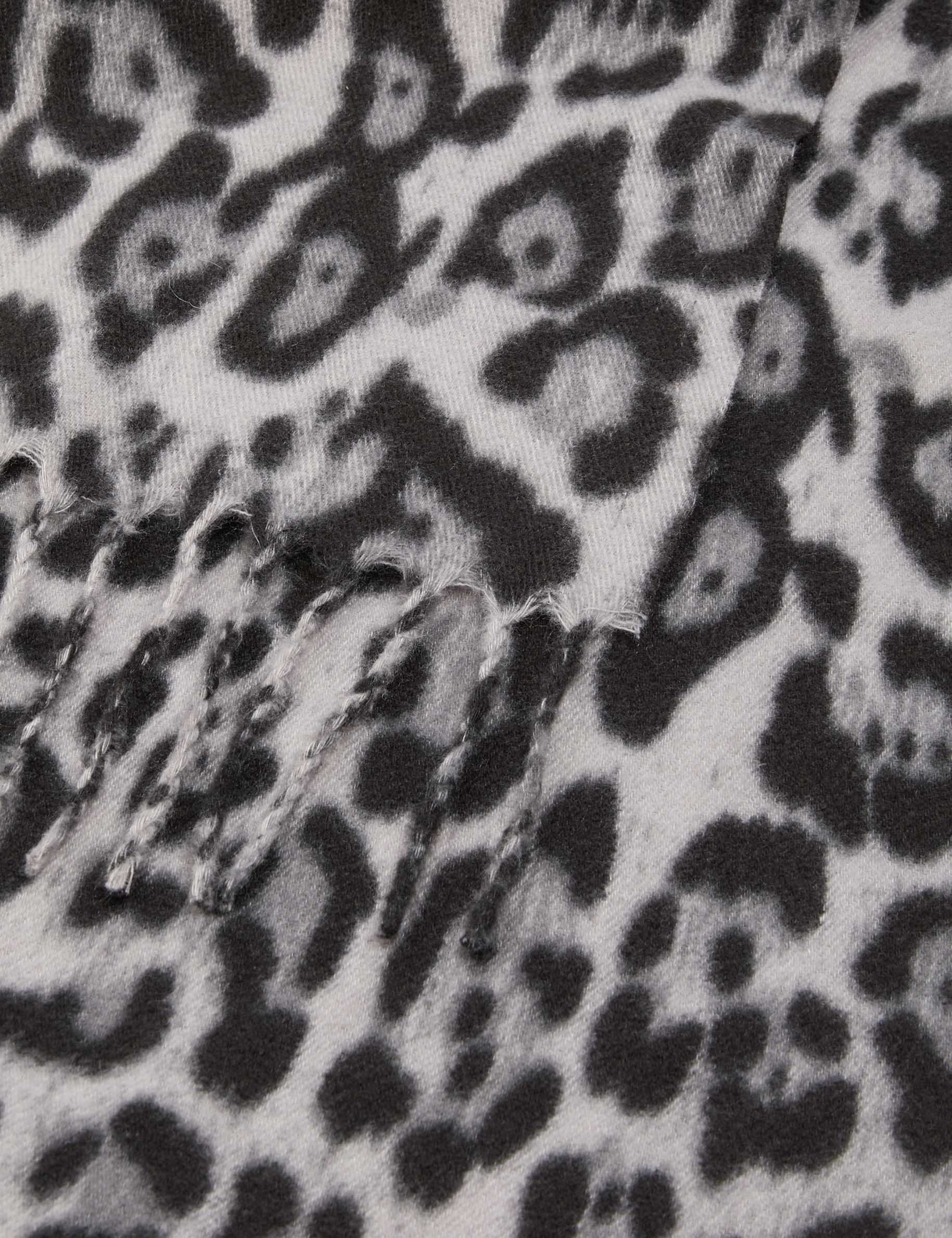 Leopard fringed scarf mid-grey women