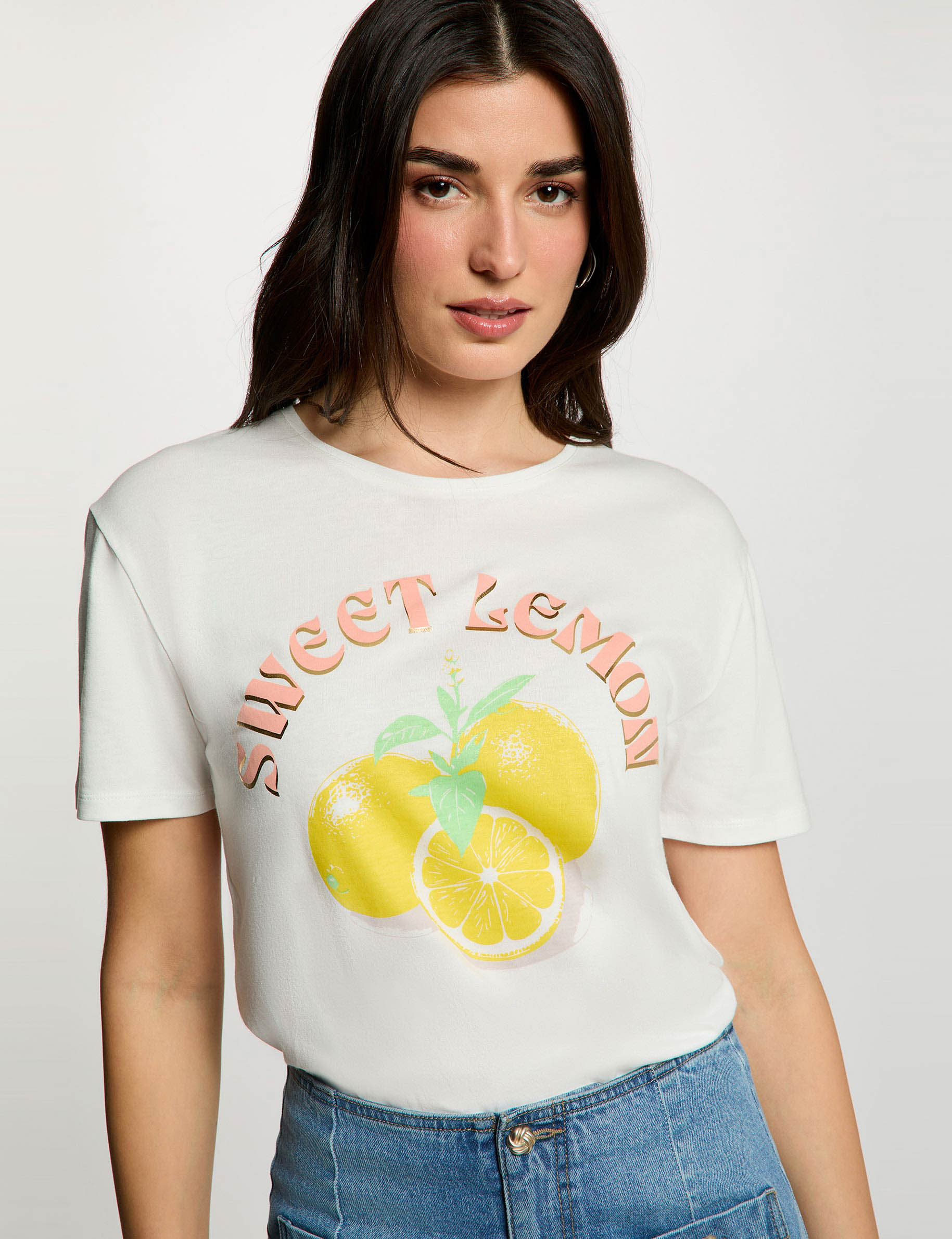 Printed t-shirt with round neck white women