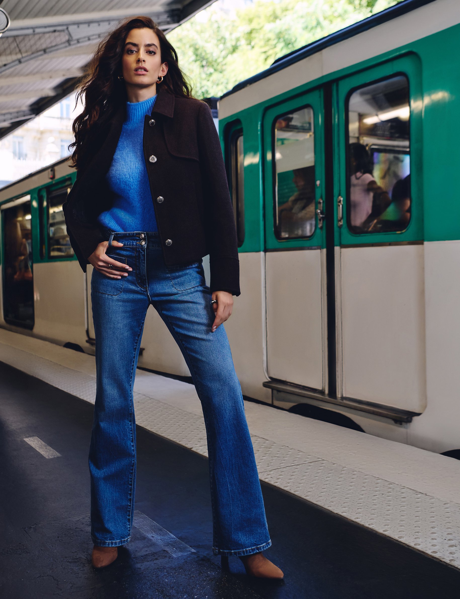 Bootcut jeans with braided detail stone wash denim women