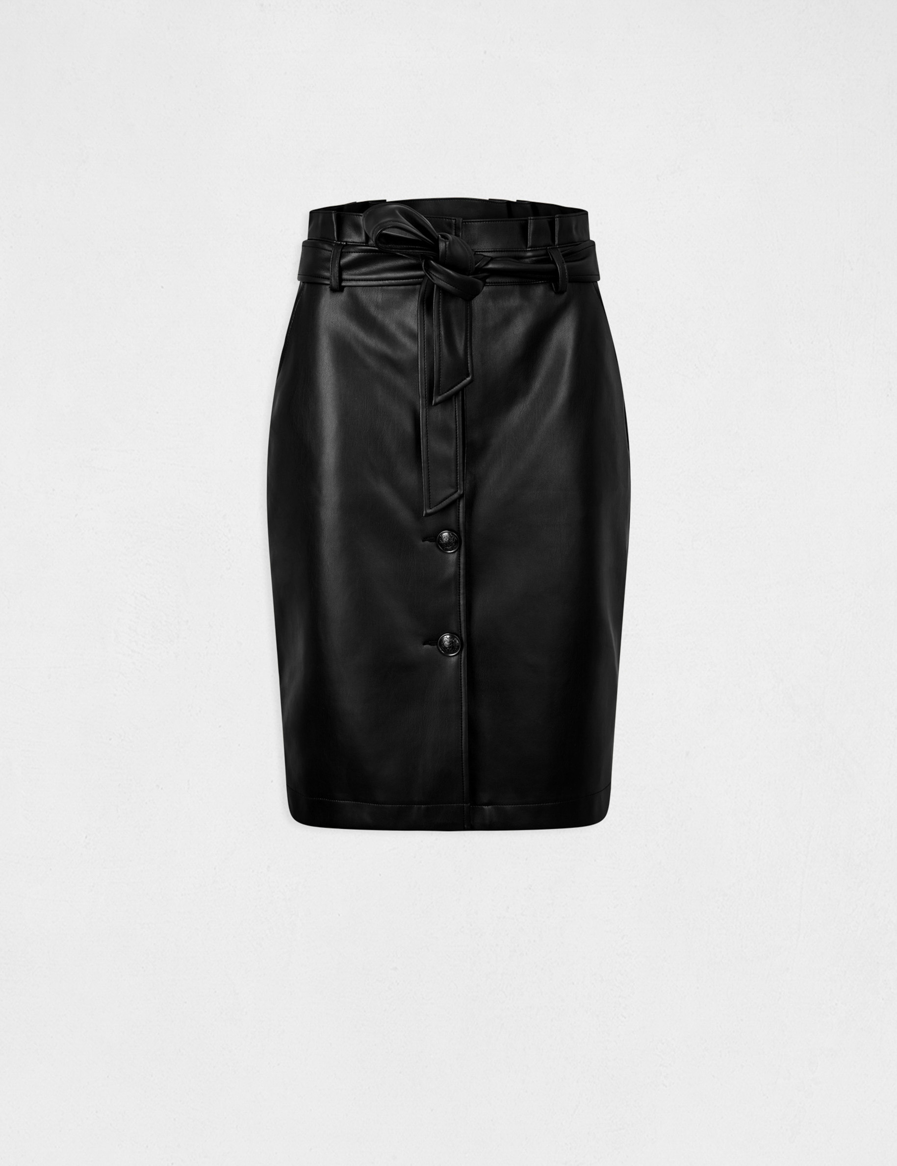 Straight belted skirt in faux leather black ladies'
