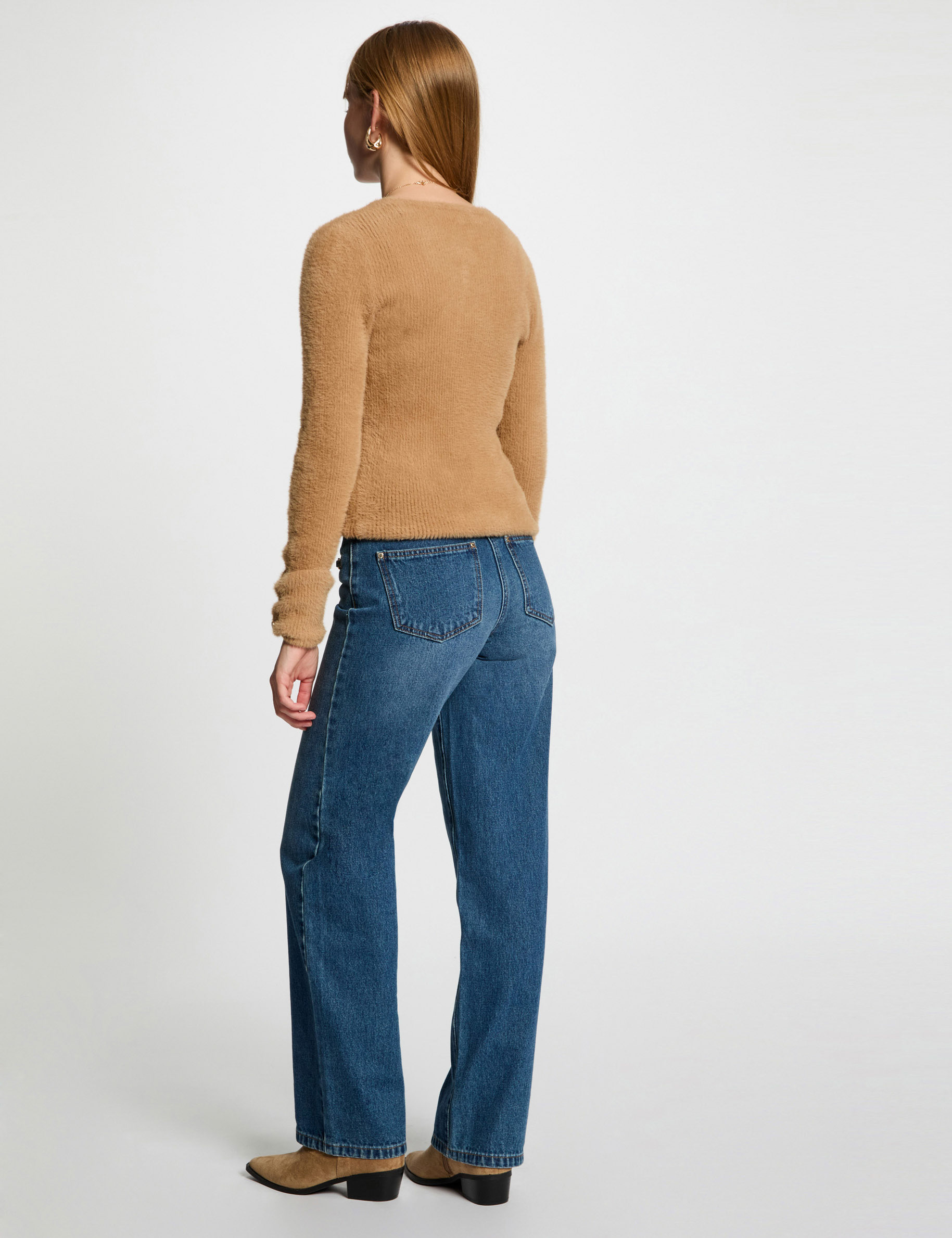 long sleeved jumper with fluffy knit camel women Long-sleeved jumper with fluffy knit camel women