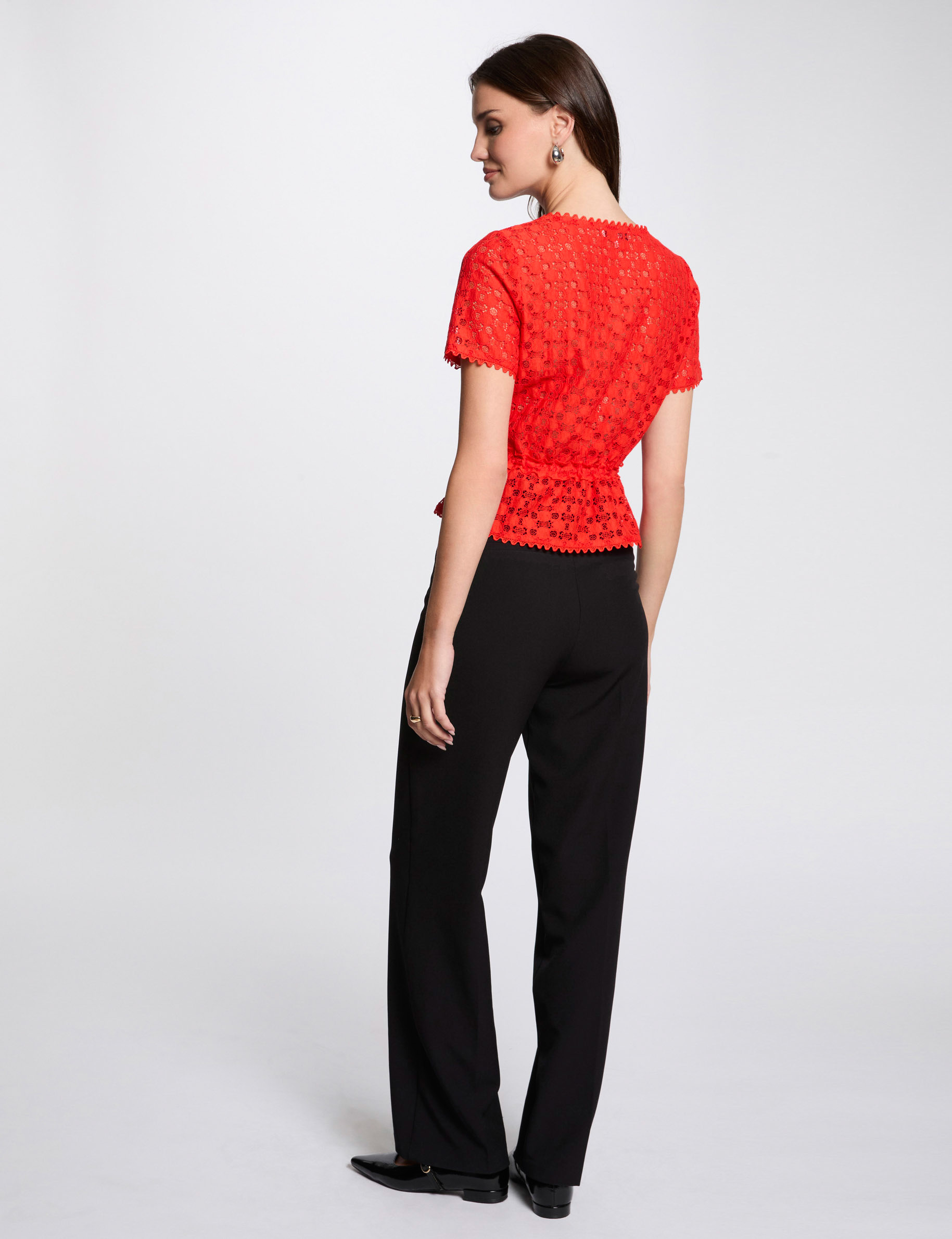 short sleeved t shirt with lace orange women Short-sleeved t-shirt with lace orange women