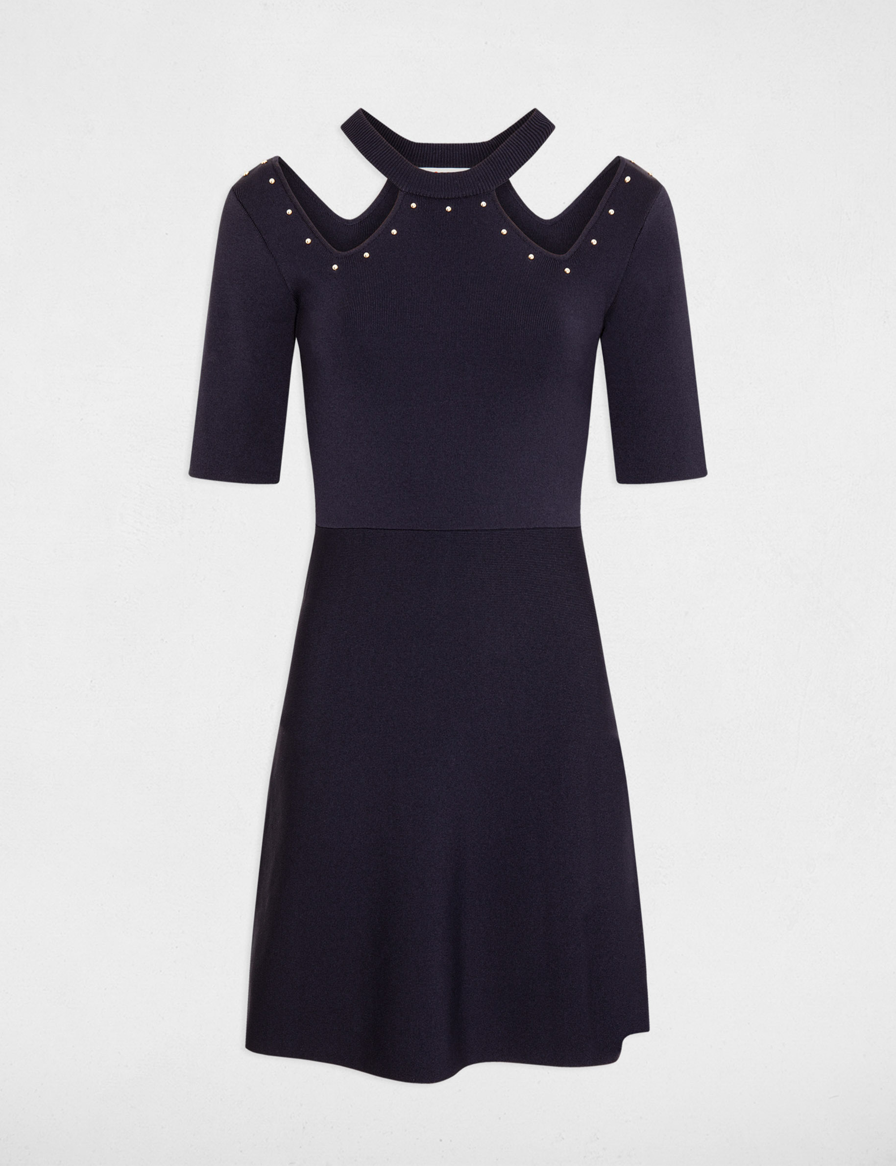 Fitted mini knitted dress navy ladies'