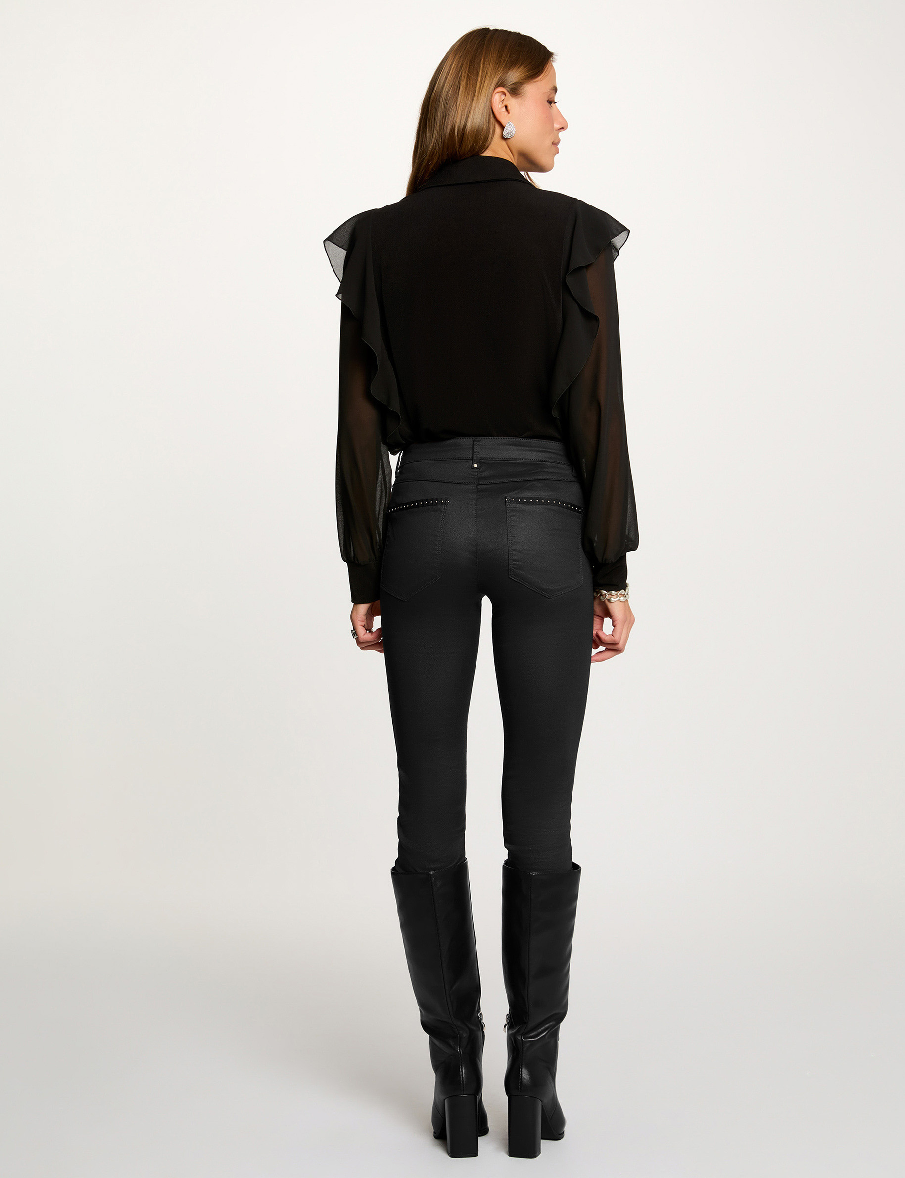 Buttoned voile t-shirt black women