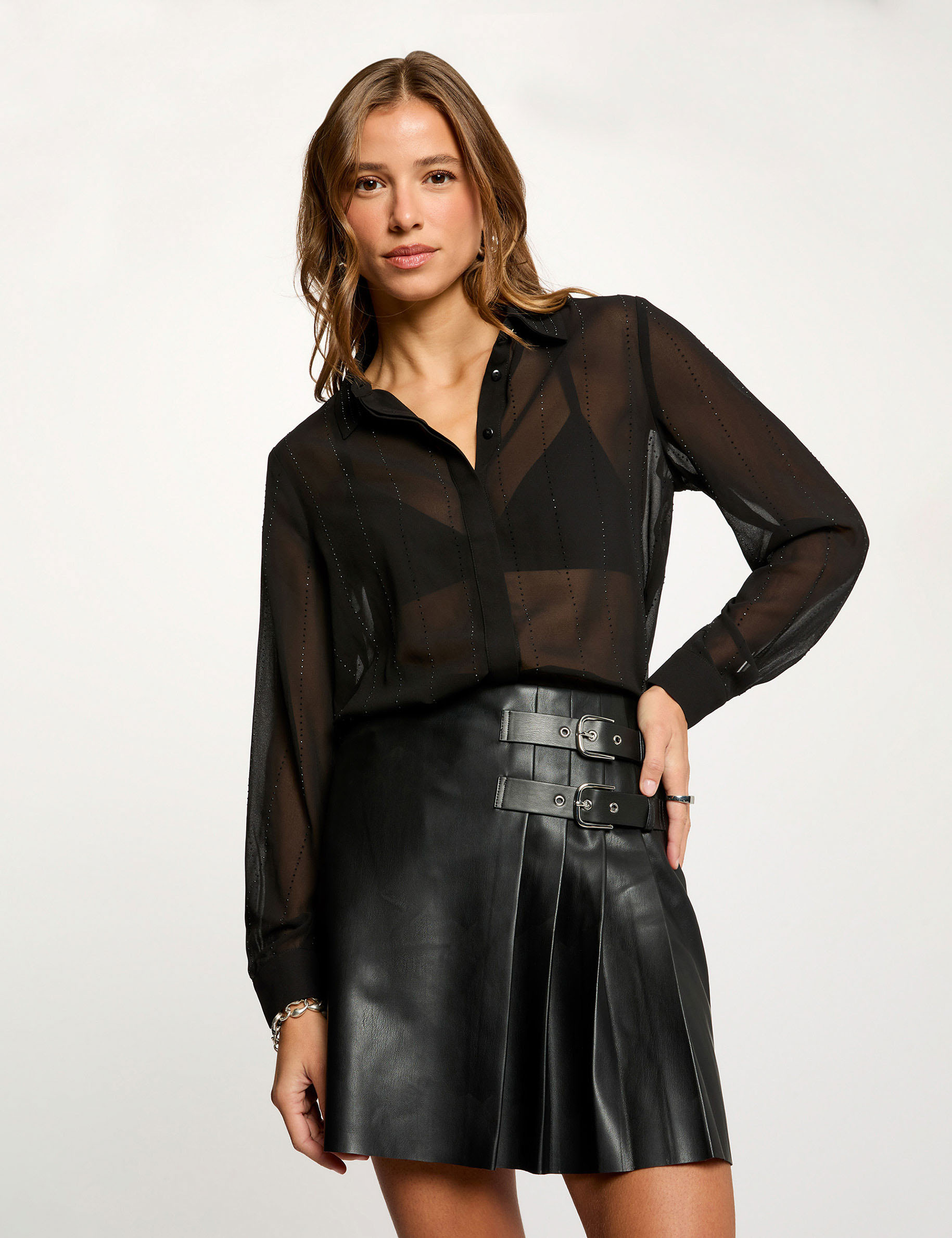 Faux leather mini skirt black women