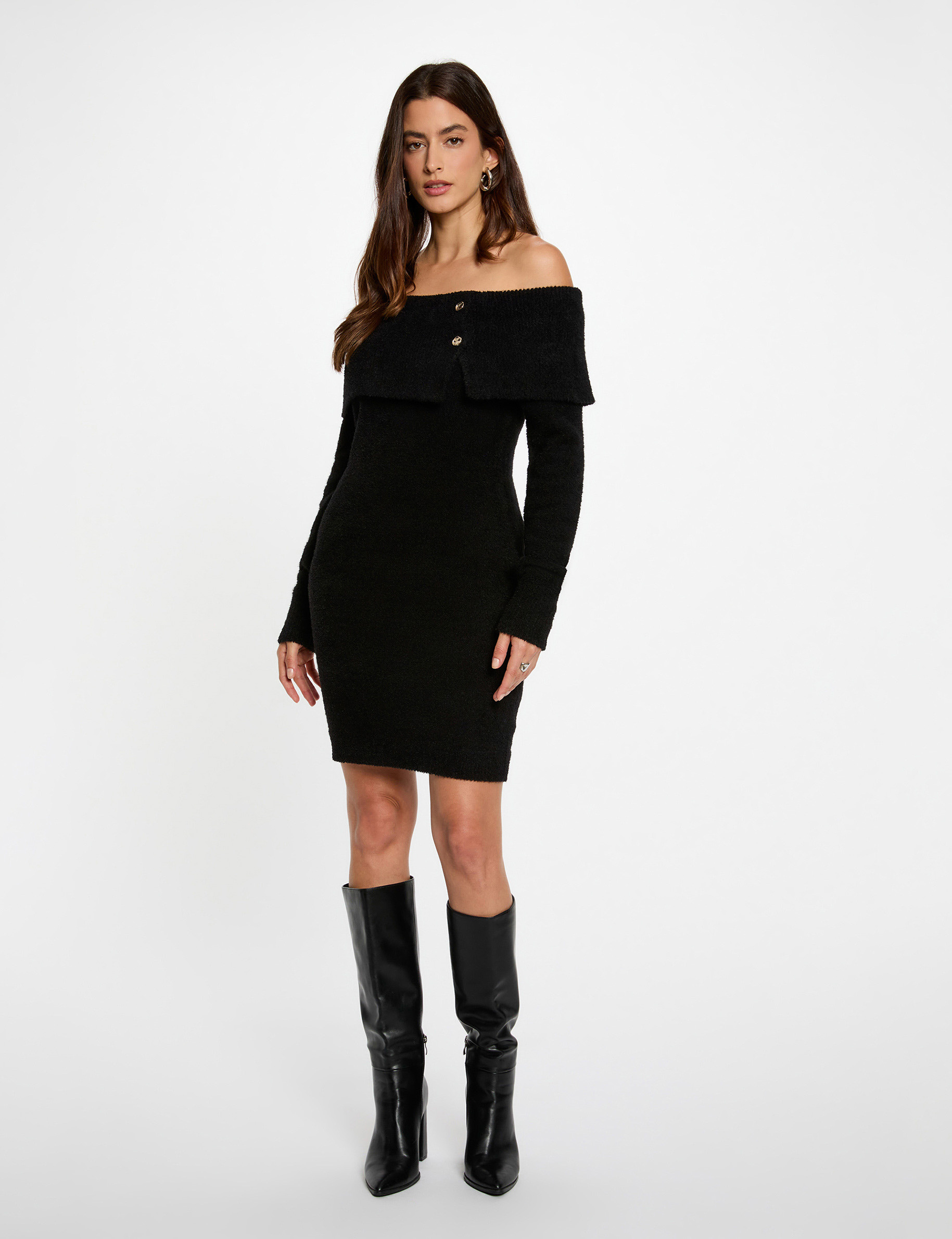 robe courte col bardot noir femme Robe courte col bardot noir femme