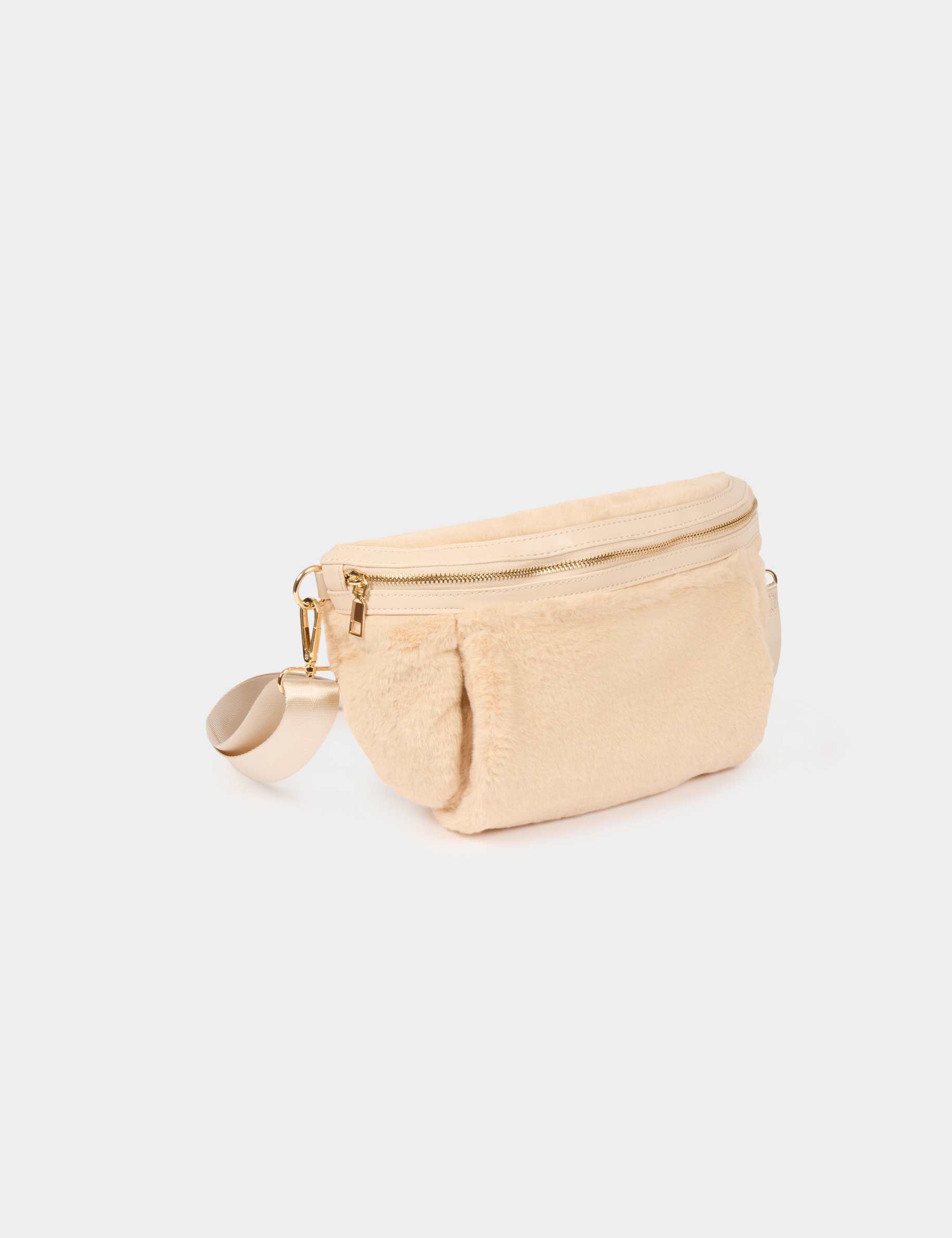 Sac banane fausse fourrure ivoire femme